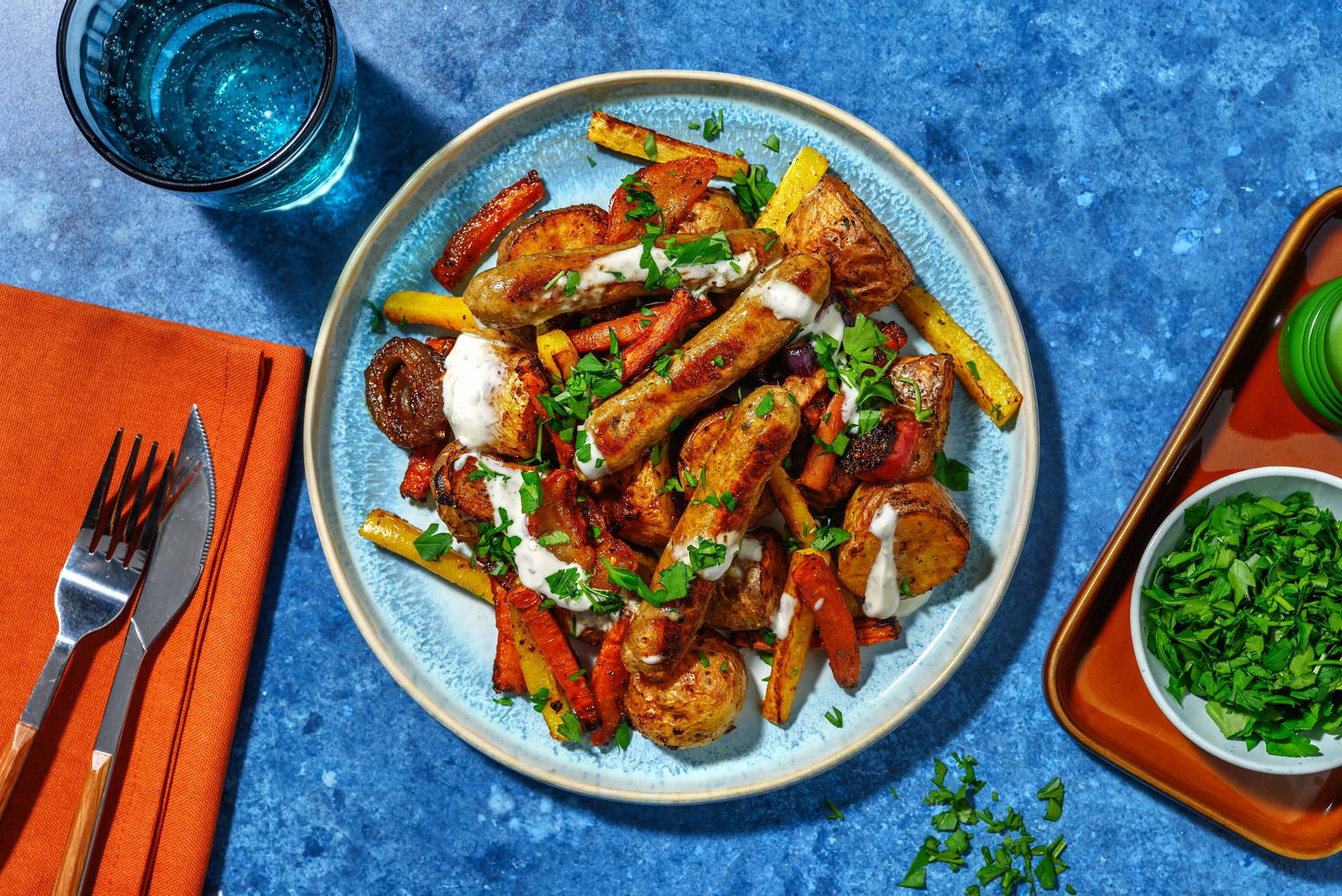 Vegetarische worstjes met geroosterde groenten Recept HelloFresh