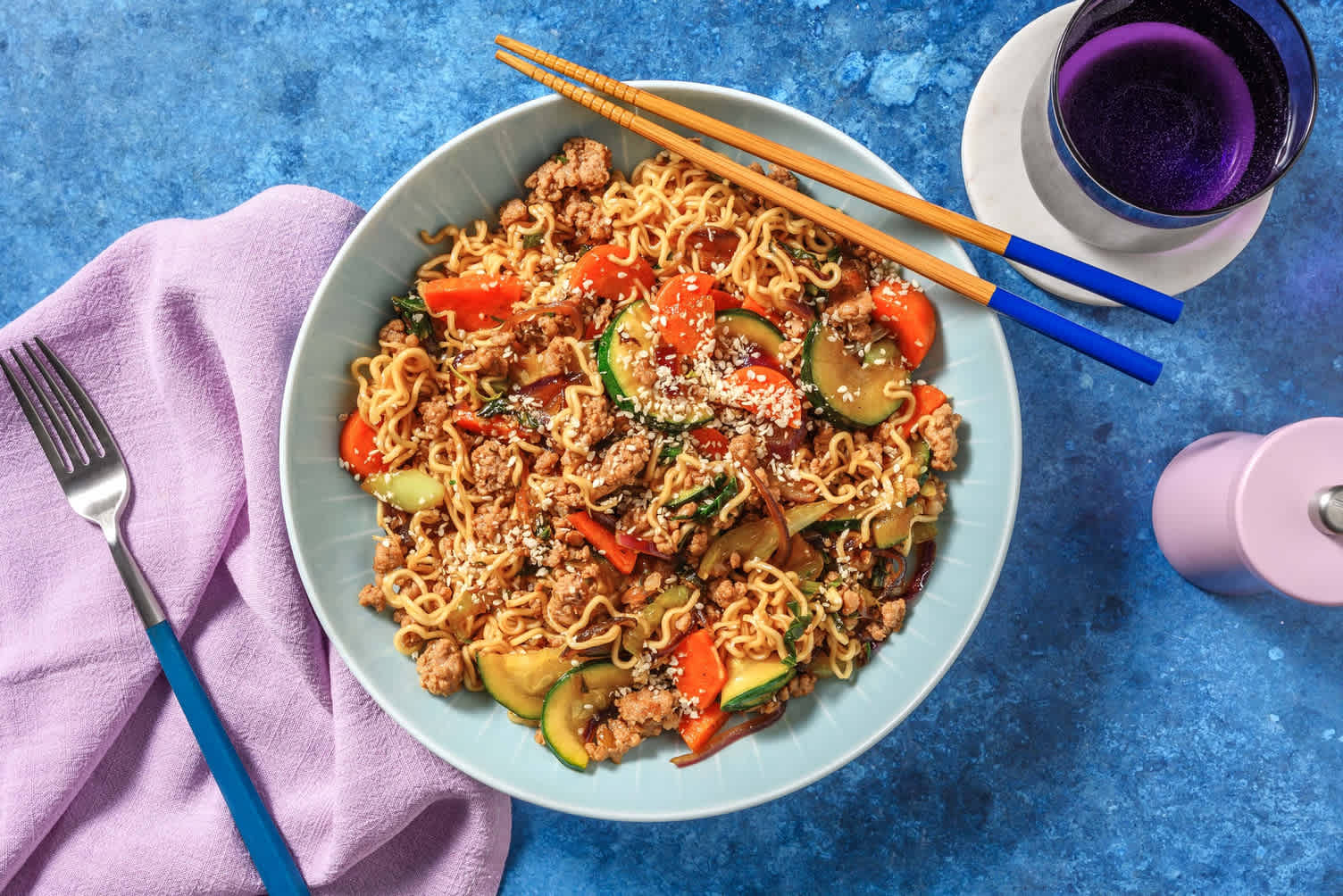 Nouilles sautées au poulet haché et pak-choï Recette | HelloFresh