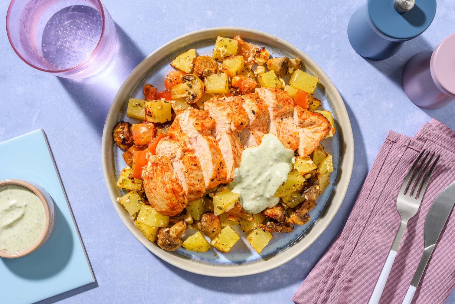 Würzige Hähnchenbrust mit Basilikumdip Rezept HelloFresh