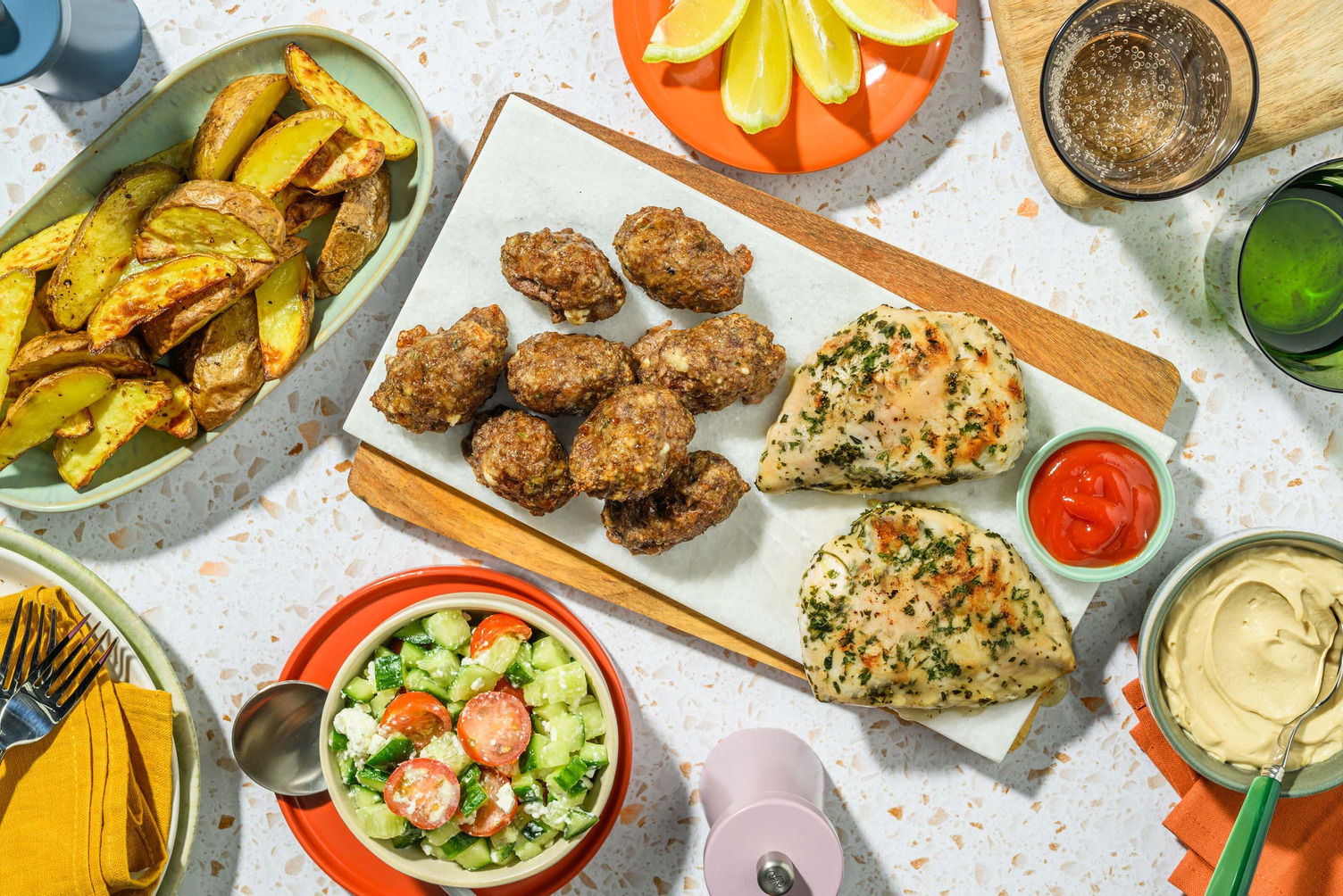 BBQ Lemon & Herb Chicken and Summer Lamb Koftas Recipe HelloFresh