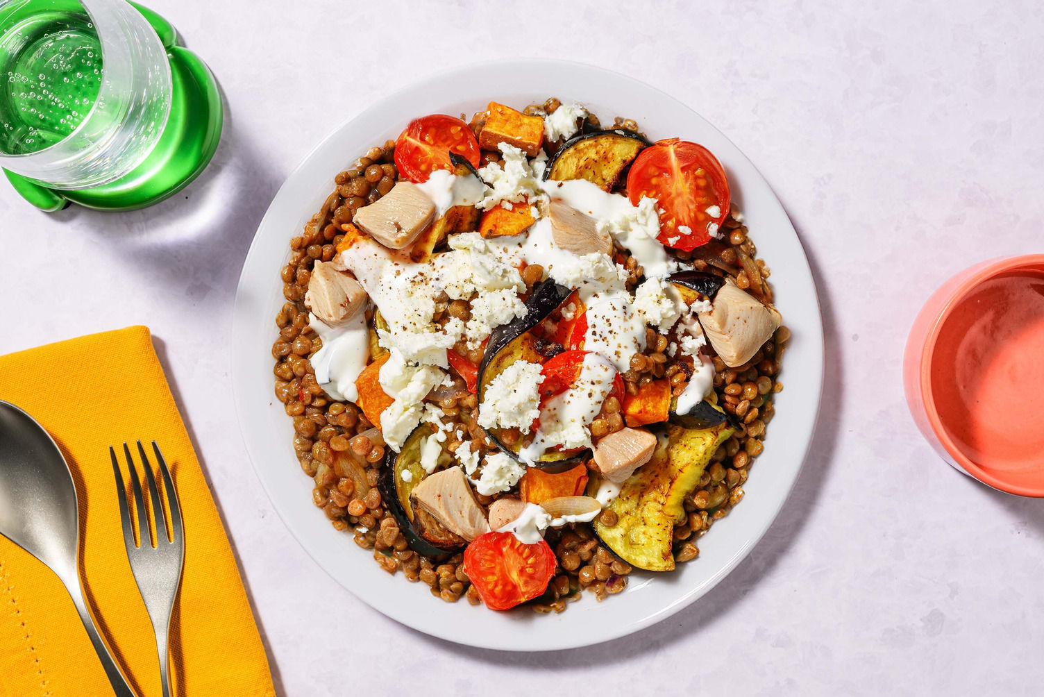 Spiced Chicken, Roasted Veg and Harissa Lentil Jumble Recipe HelloFresh