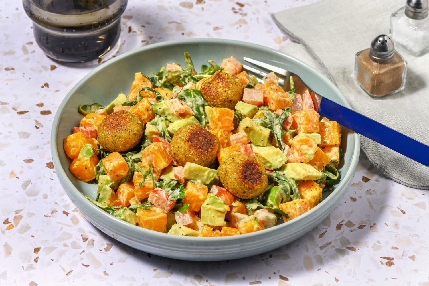 Mediterranean Falafel Salad with Salmon Recipe | HelloFresh