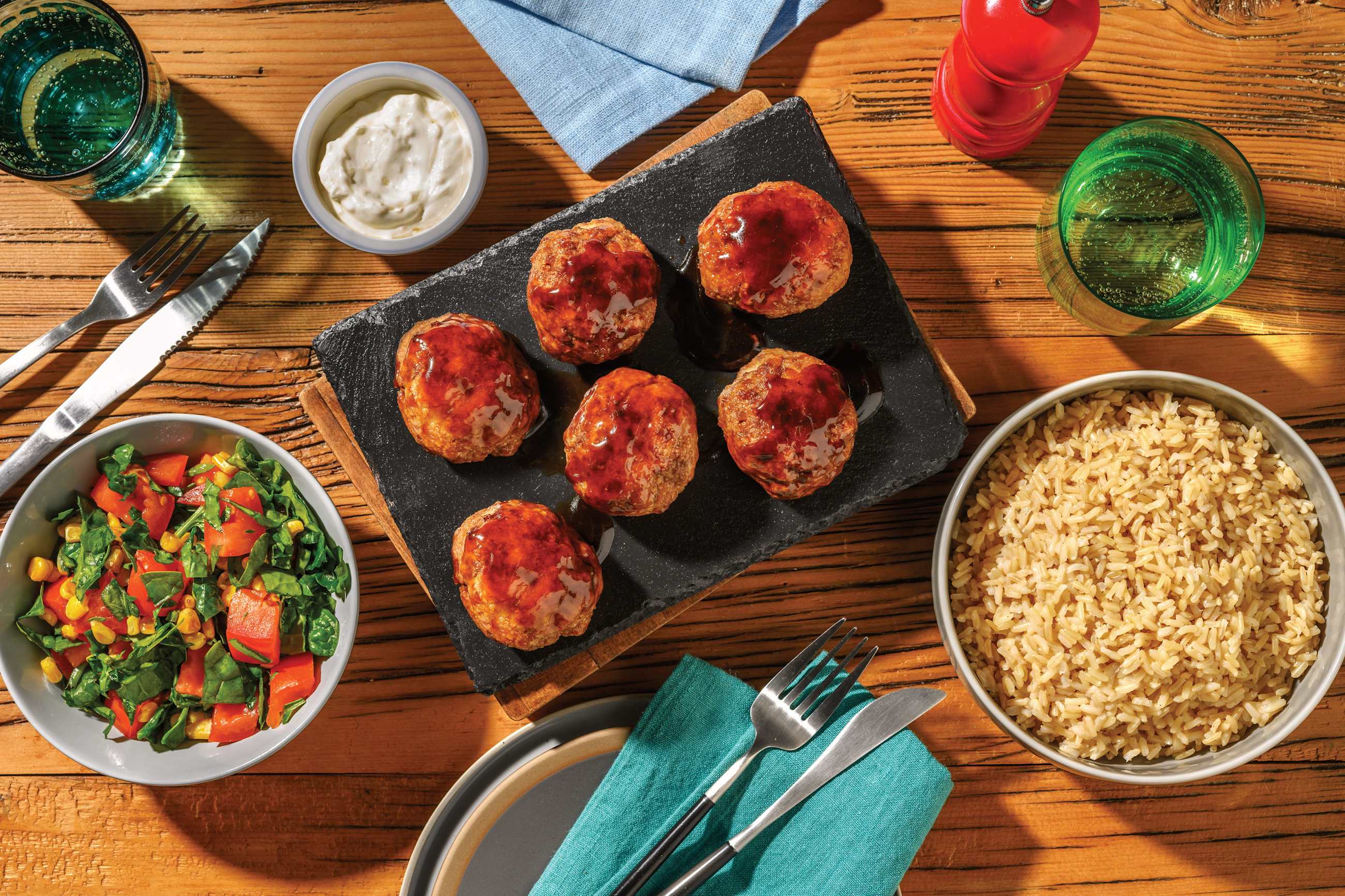 Glazed American Beef Rissoles, Haloumi & Spiced Rice Recipe | HelloFresh
