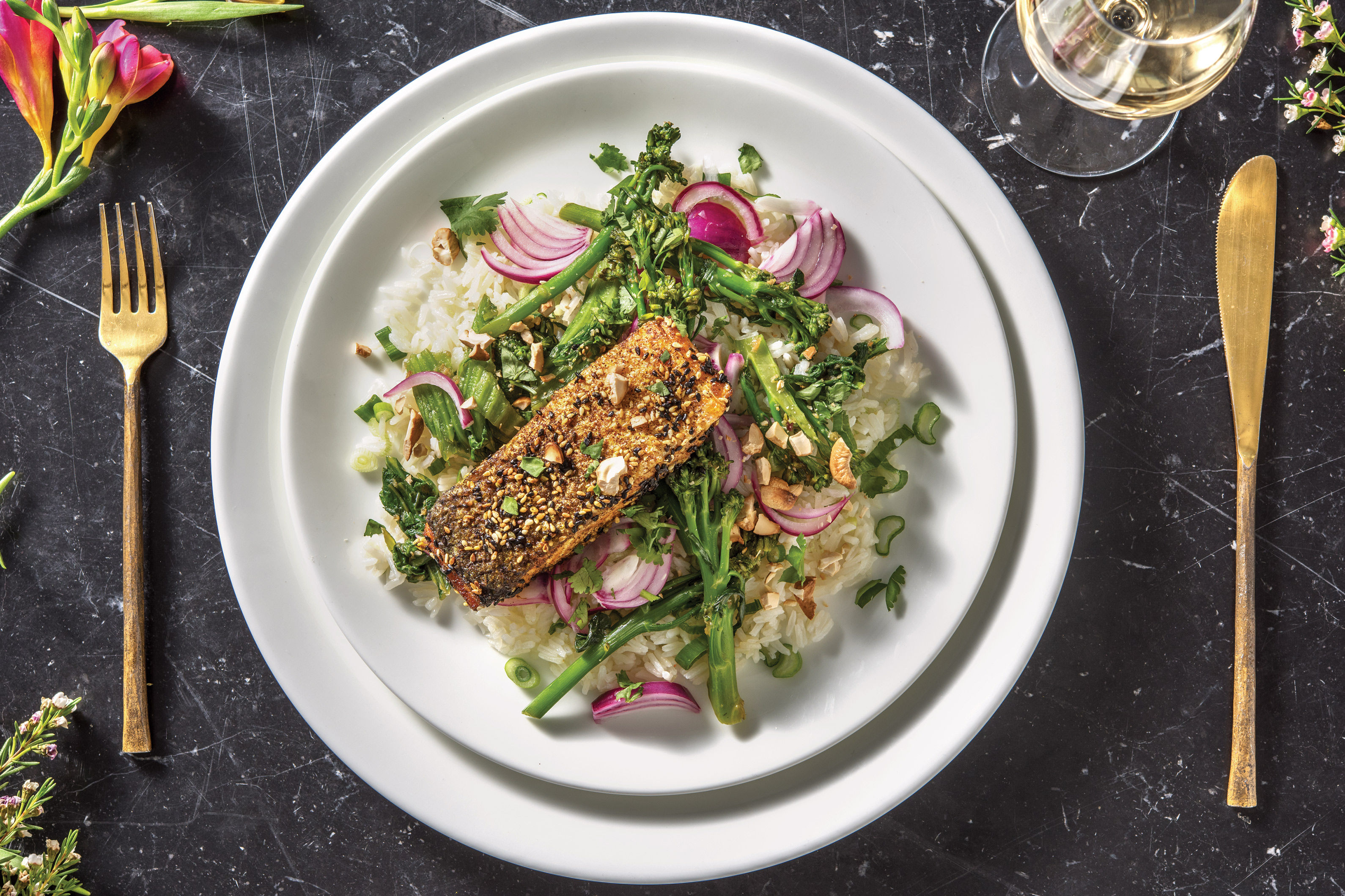 Asian Sesame Crusted Salmon & Garlic Rice Recipe HelloFresh