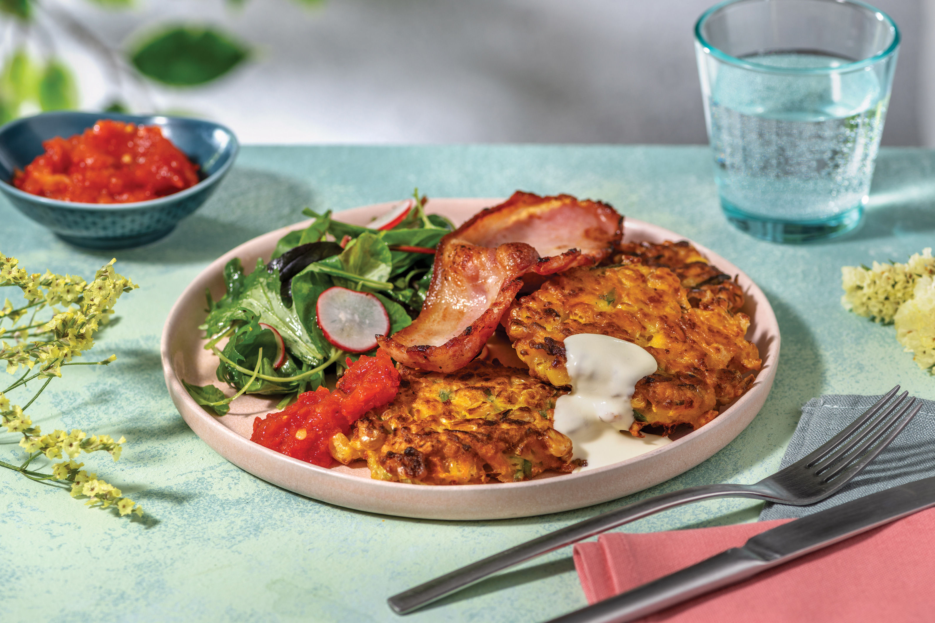 Bacon & Corn Fritter Stack Recipe HelloFresh
