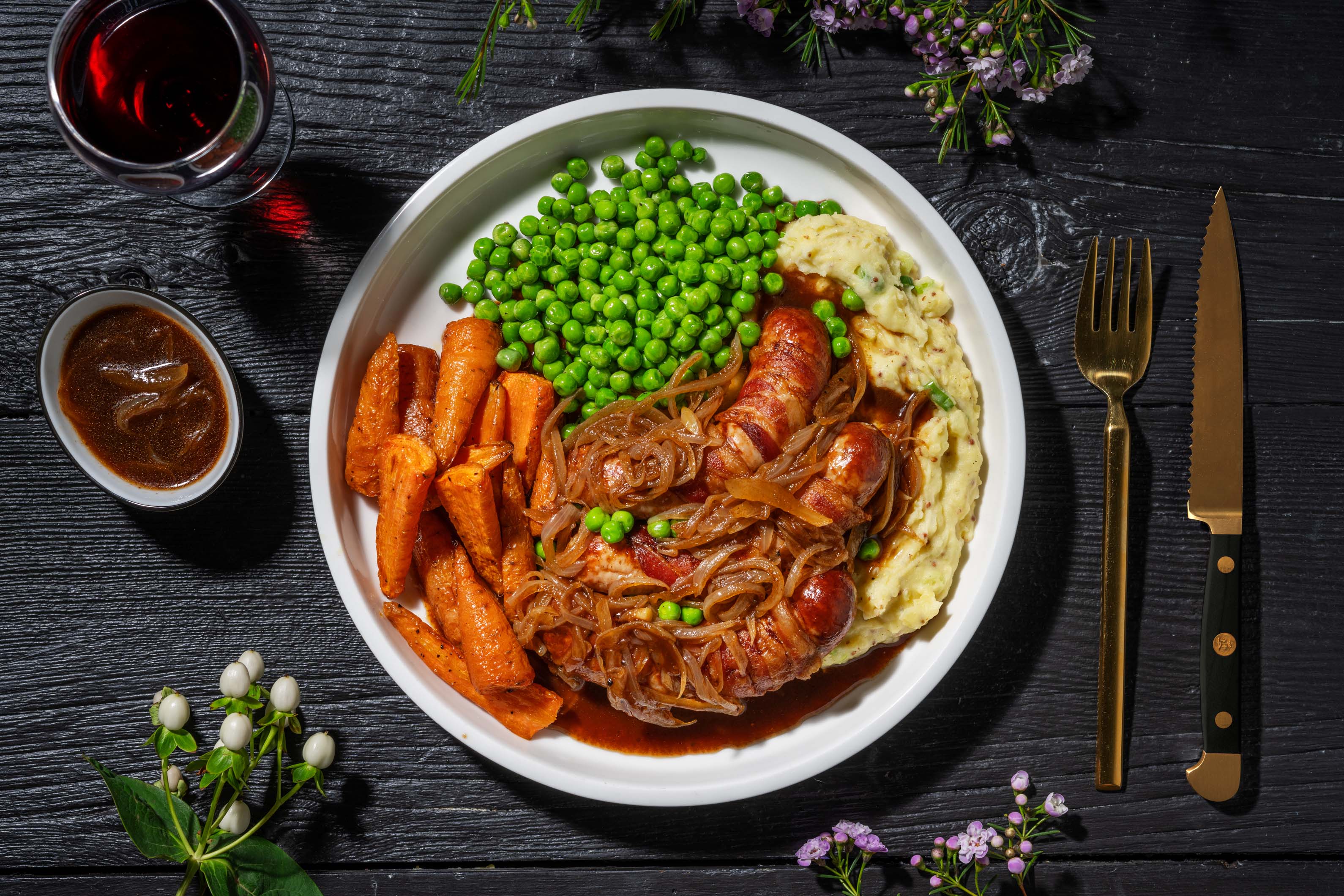 Bacon Wrapped Sausages on Creamy Mustard Mash Recipe HelloFresh