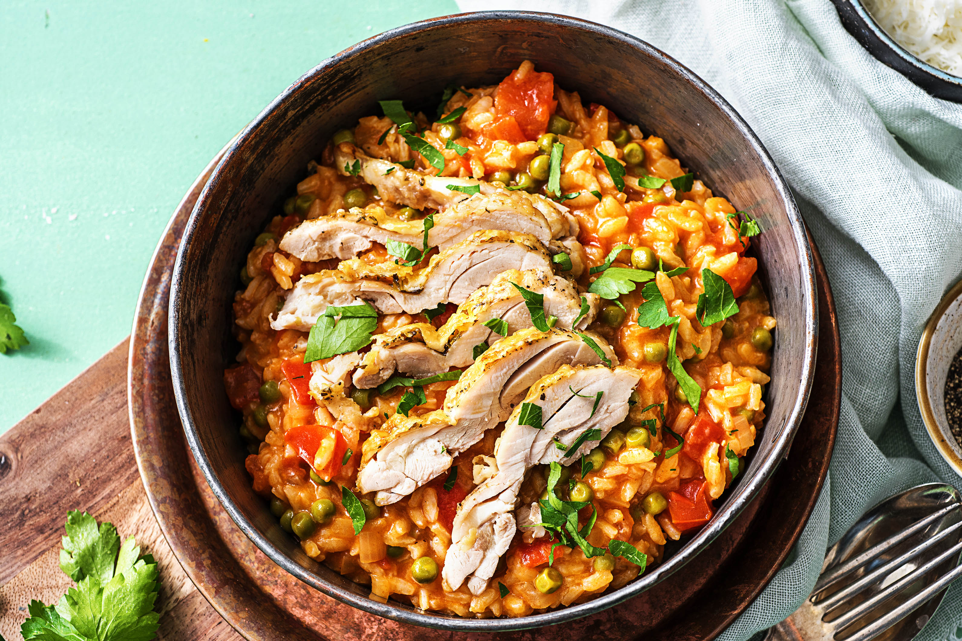 Chicken with Pea & Tomato Risotto Recipe | HelloFresh