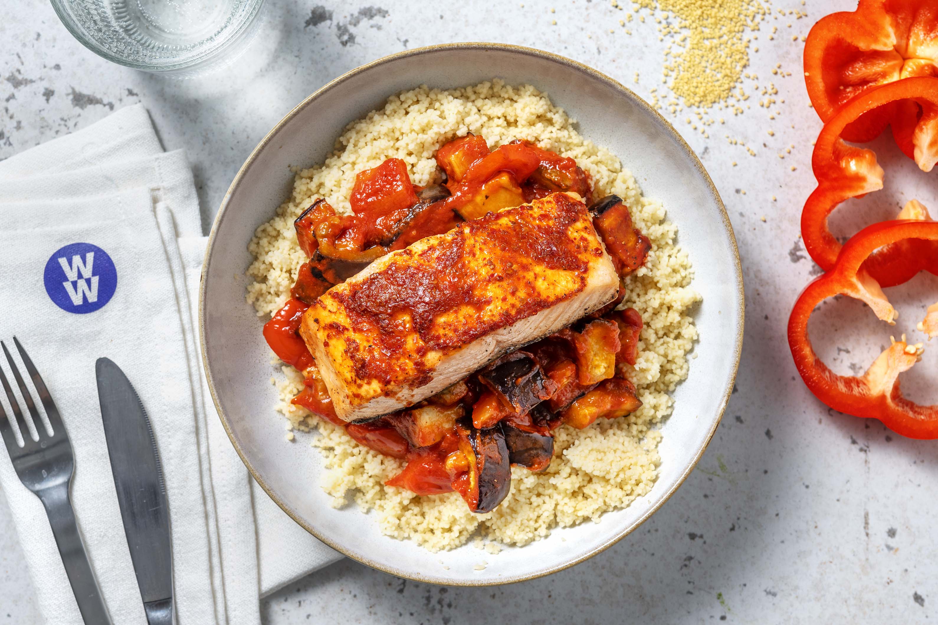 Harissa Salmon with Herby Couscous - Easy Peasy Foodie