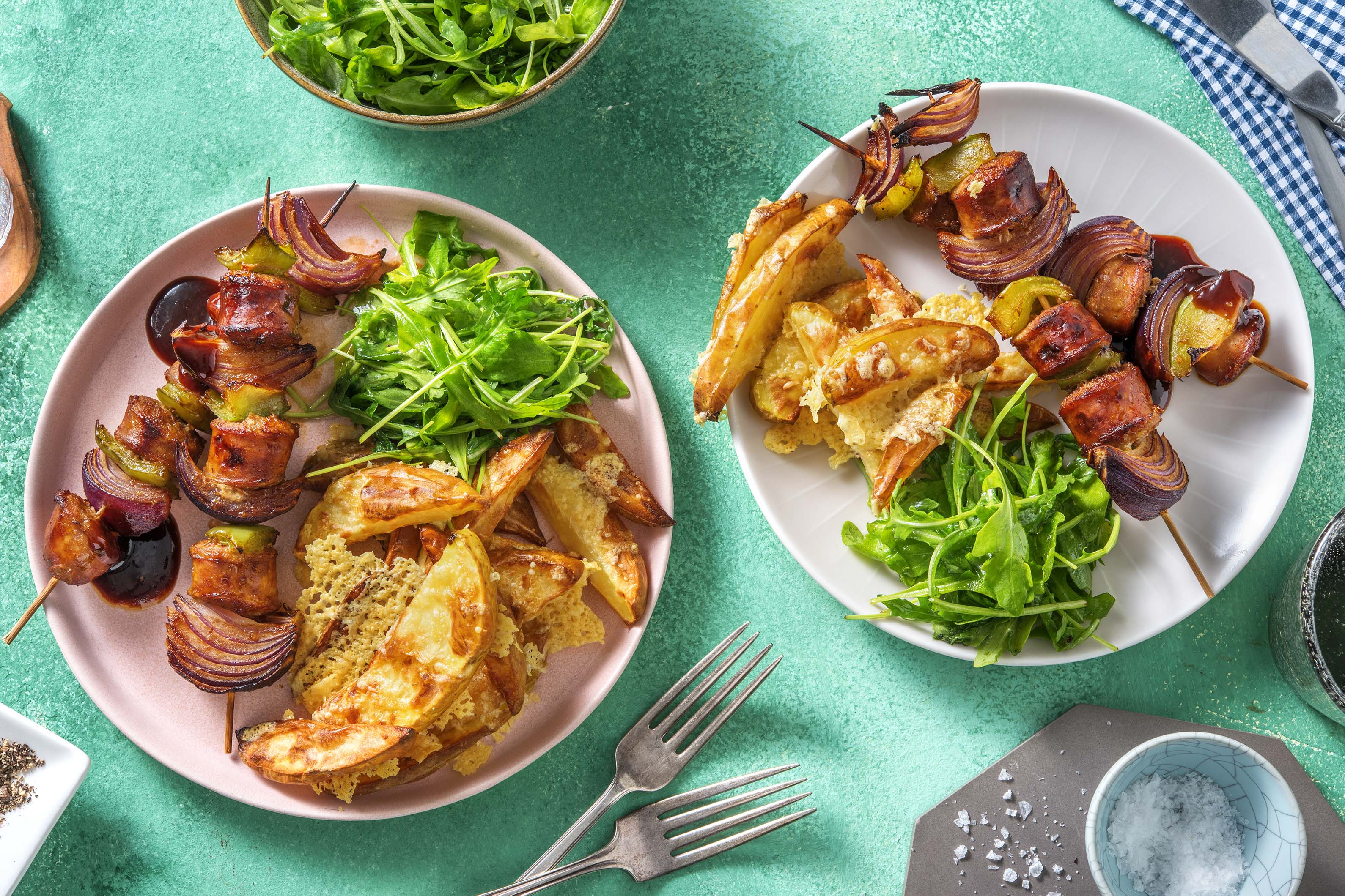 Sausage Skewers with Cheesy Chips Recipe HelloFresh