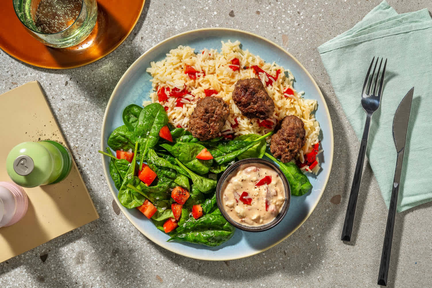 Beef Koftas and Roasted Pepper Pilaf Recipe HelloFresh