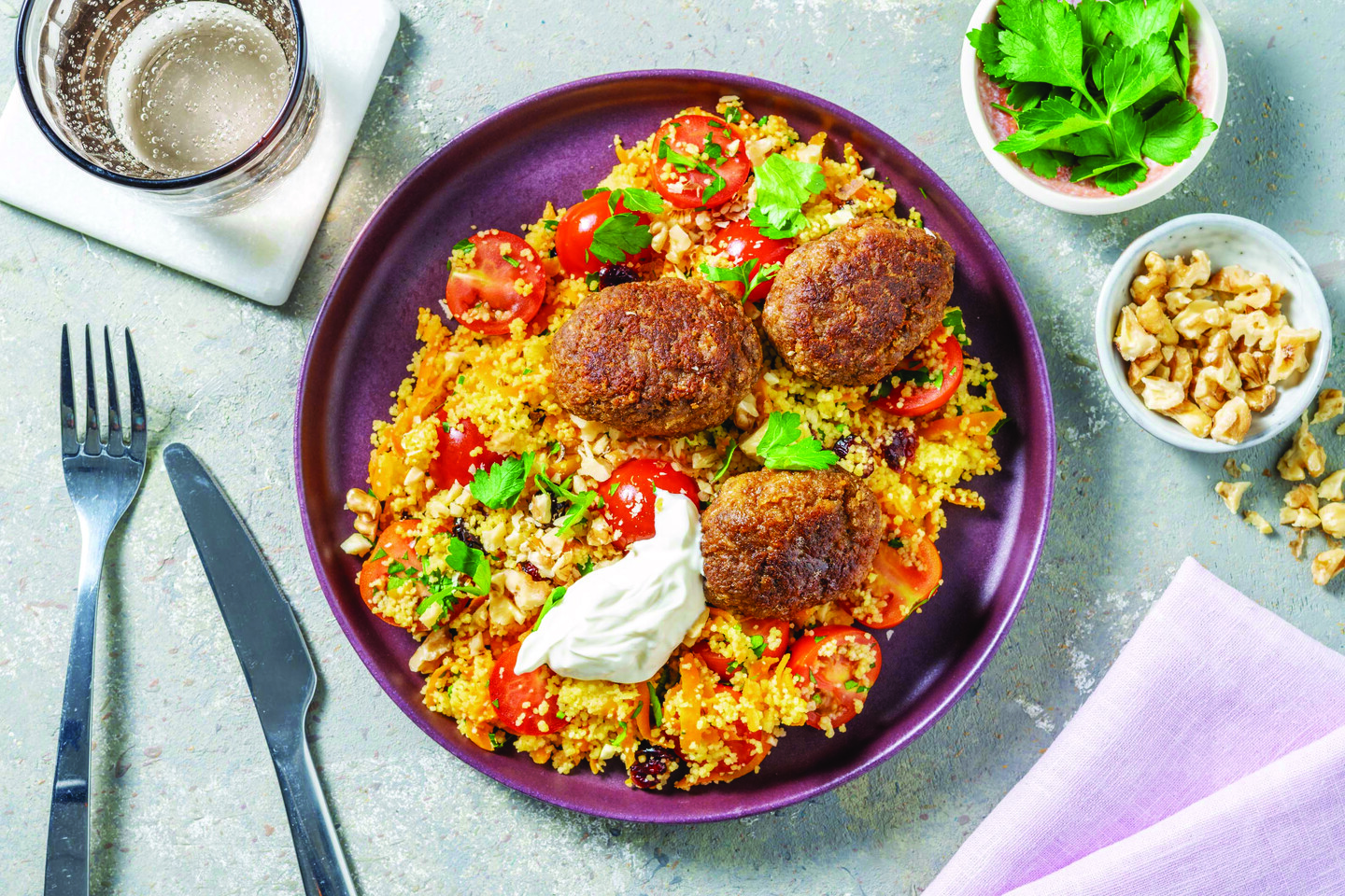 Beef Koftas & Couscous Tabbouleh Recipe 