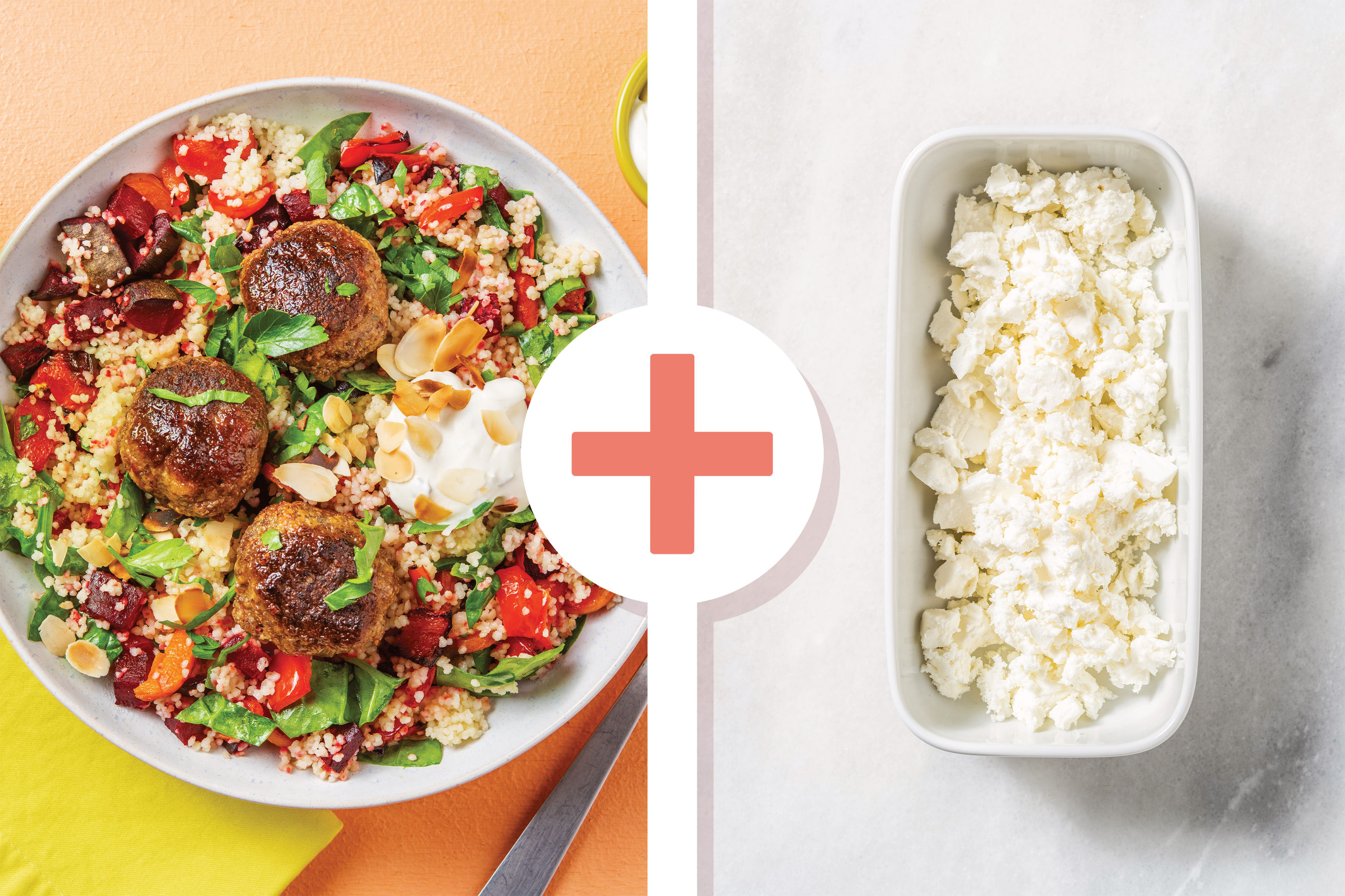 Beef Meatballs, Fetta & Roast Veggie Couscous Recipe HelloFresh