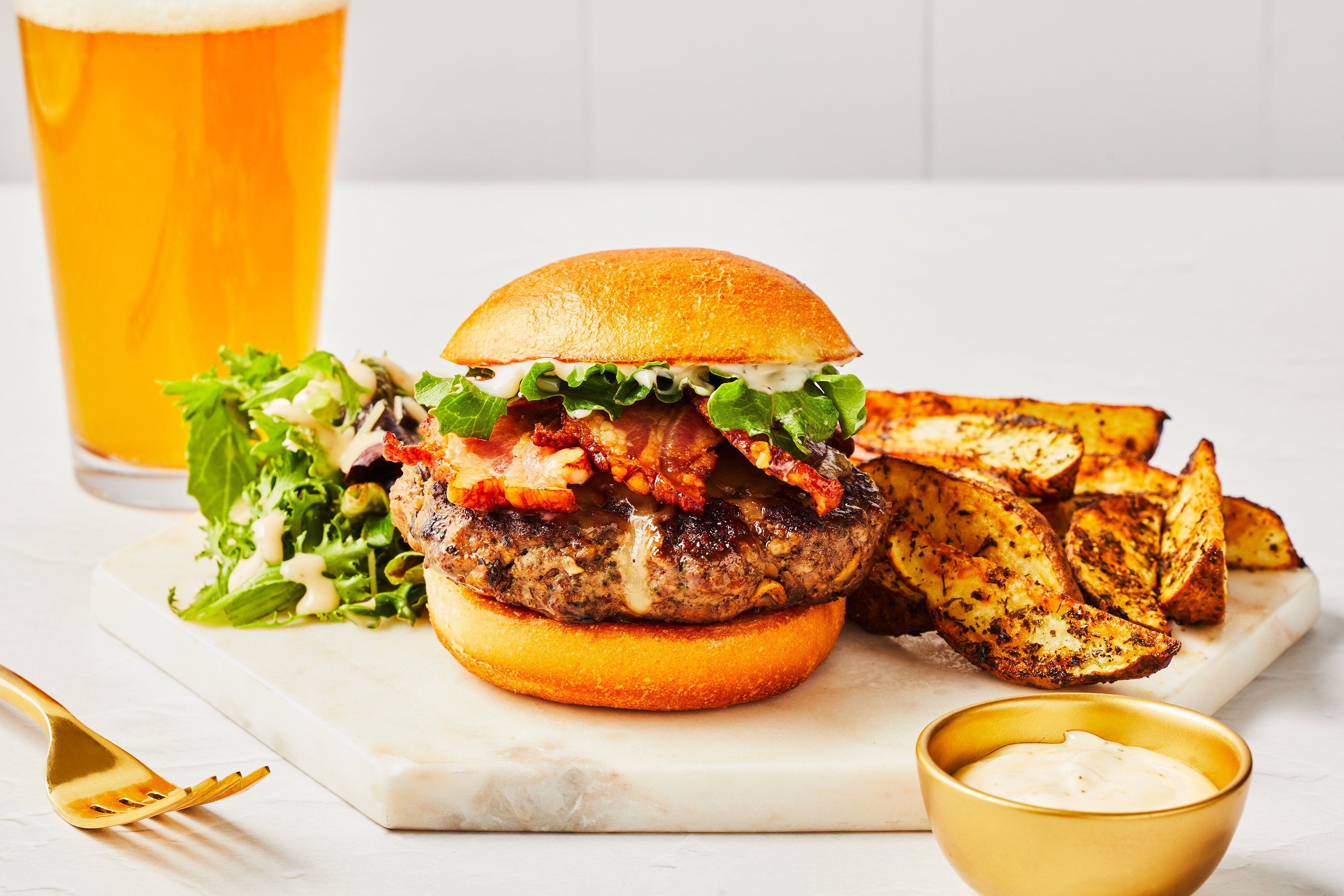 Champ and Yum Chessy Bacon Mushroom burgers for FATHER AND SON