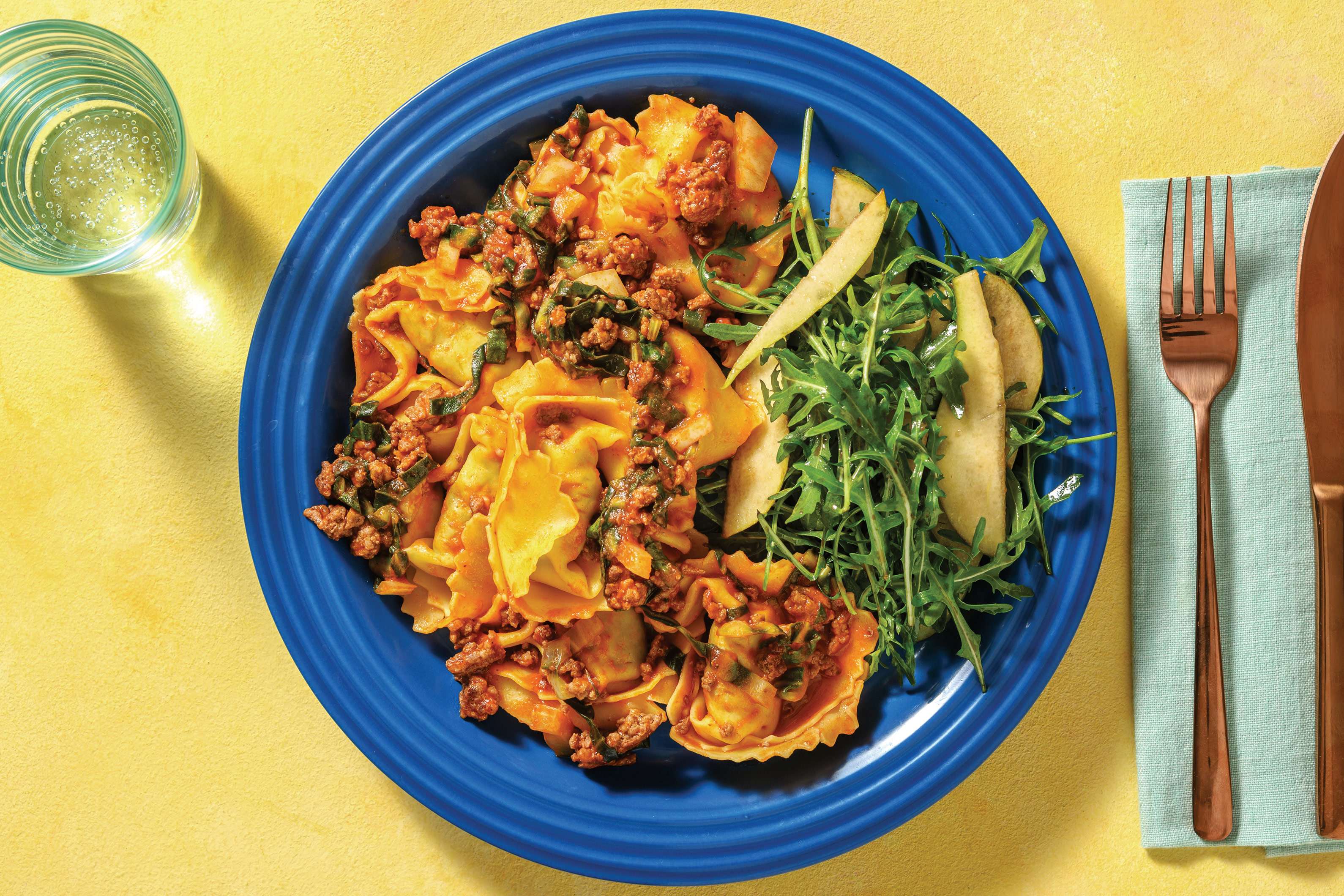 Beef Ragu Tortellini with RocketPear Salad Recipe HelloFresh