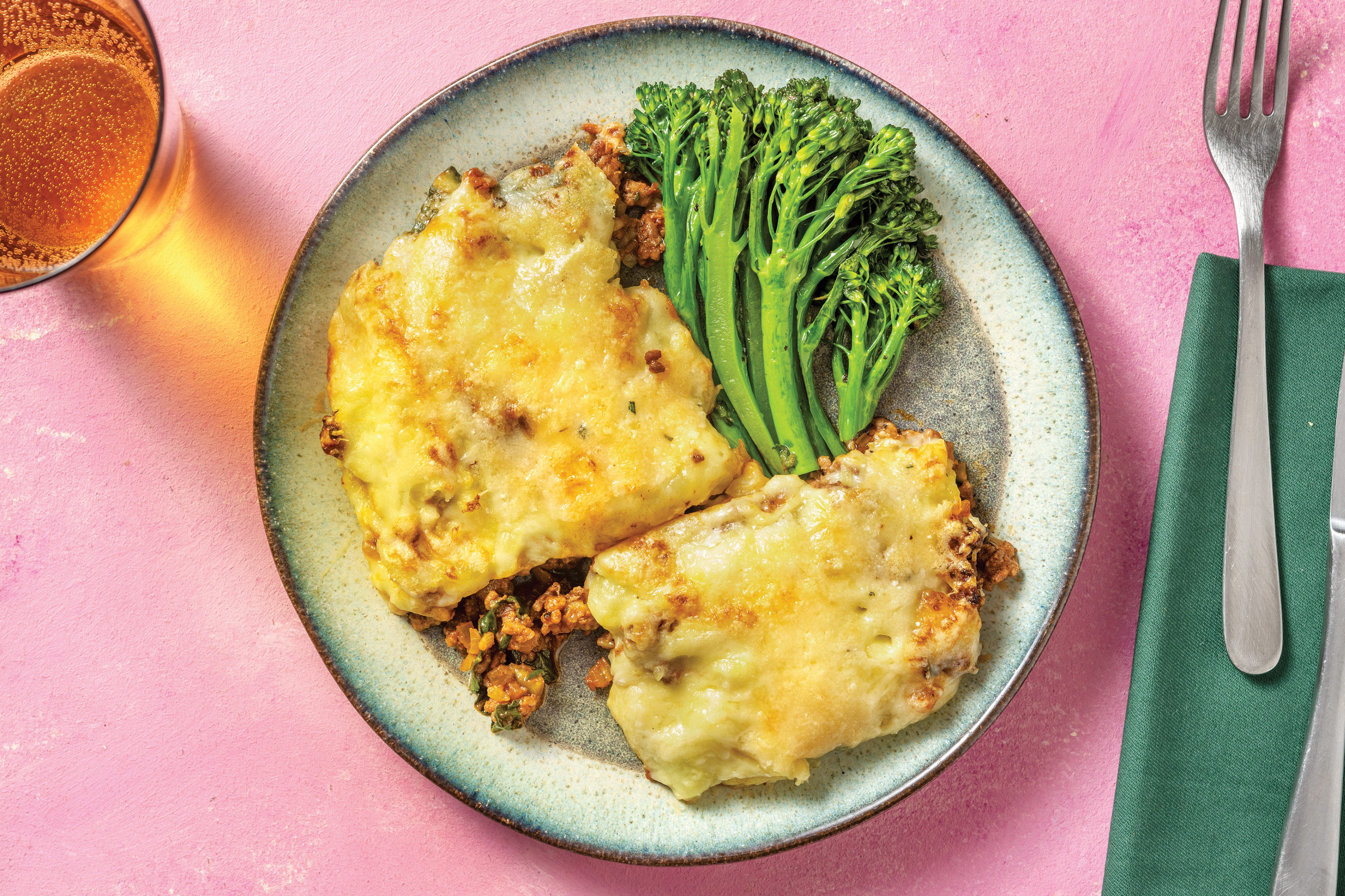 Beef & Cheesy Mash Top Pie with Herbs & Garlicky Greens Recipe HelloFresh