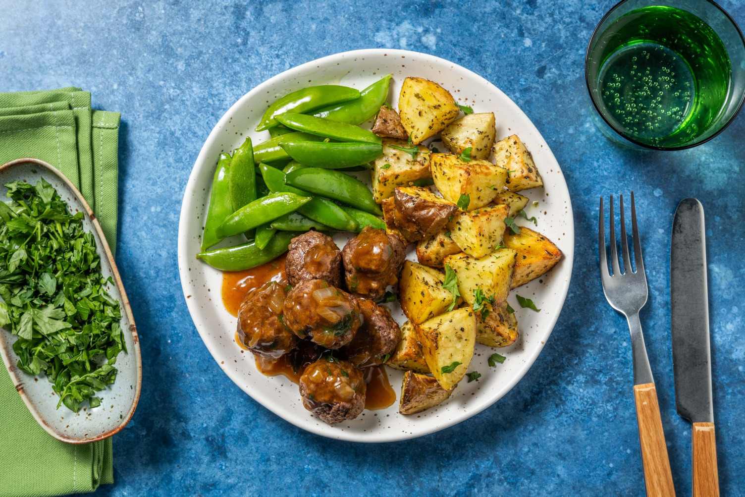 Double Beef Meatballs and Savoury Thyme Gravy Recipe HelloFresh