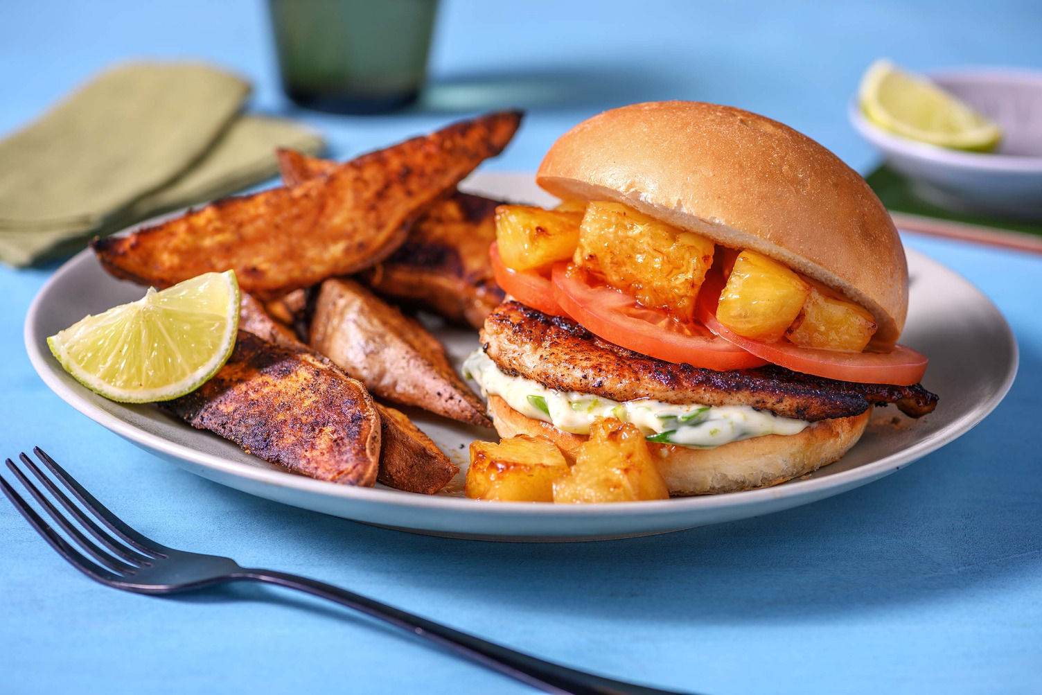 Jerk Chicken Burger and Charred Pineapple Recipe HelloFresh