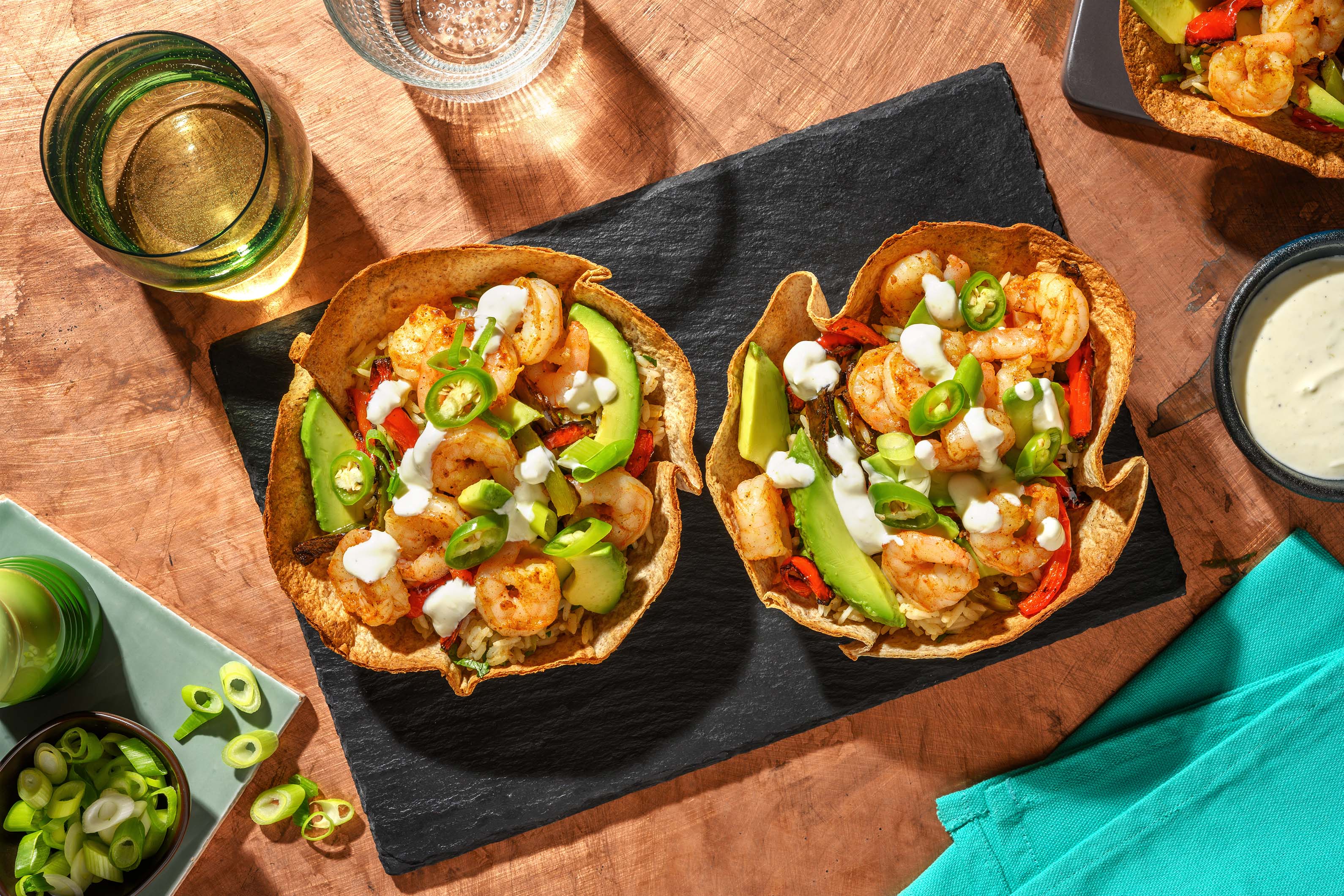 Taco salad bowls with prawns recipe