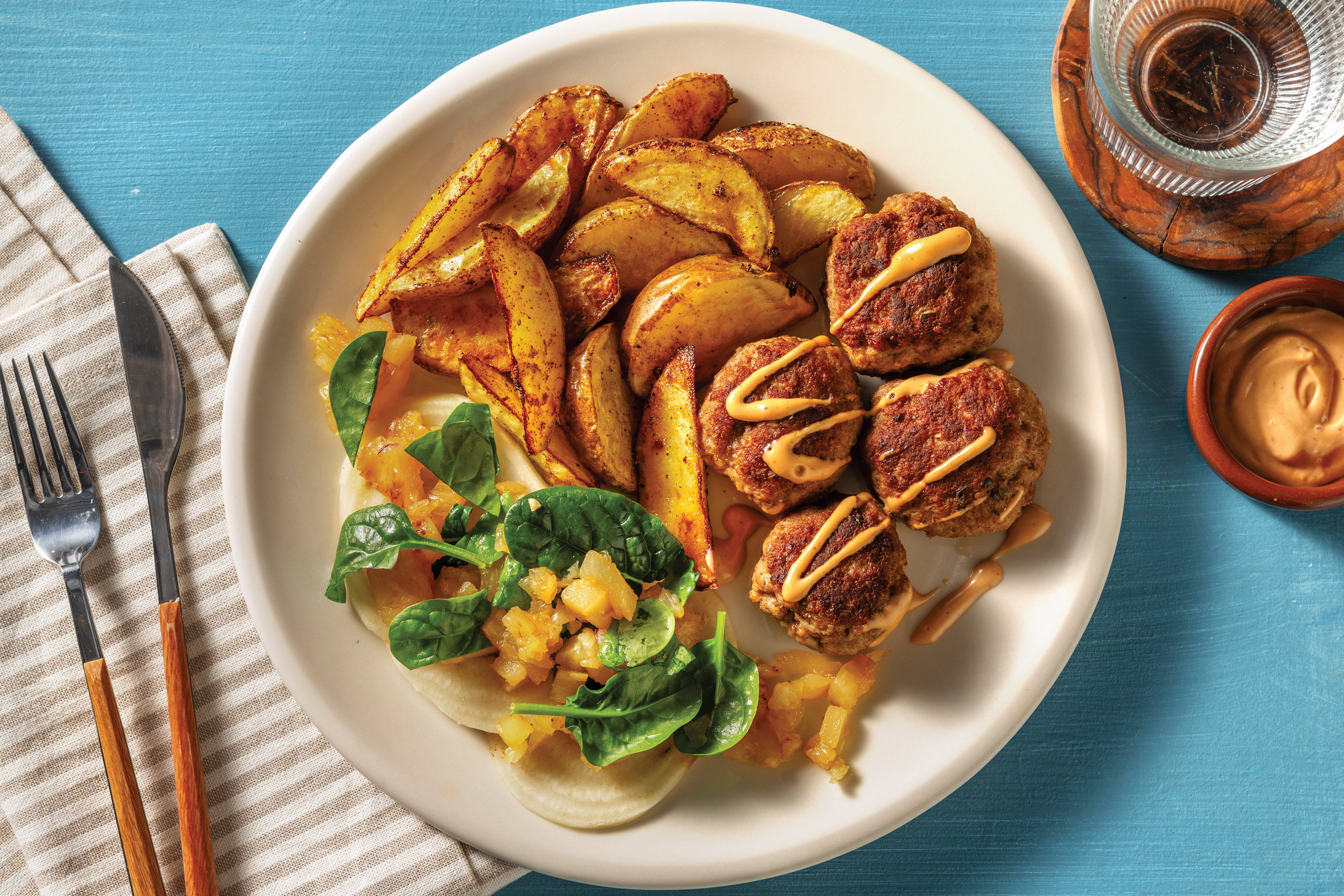 Caribbean Pork Rissoles & Coconut Chilli Mayo Recipe | HelloFresh