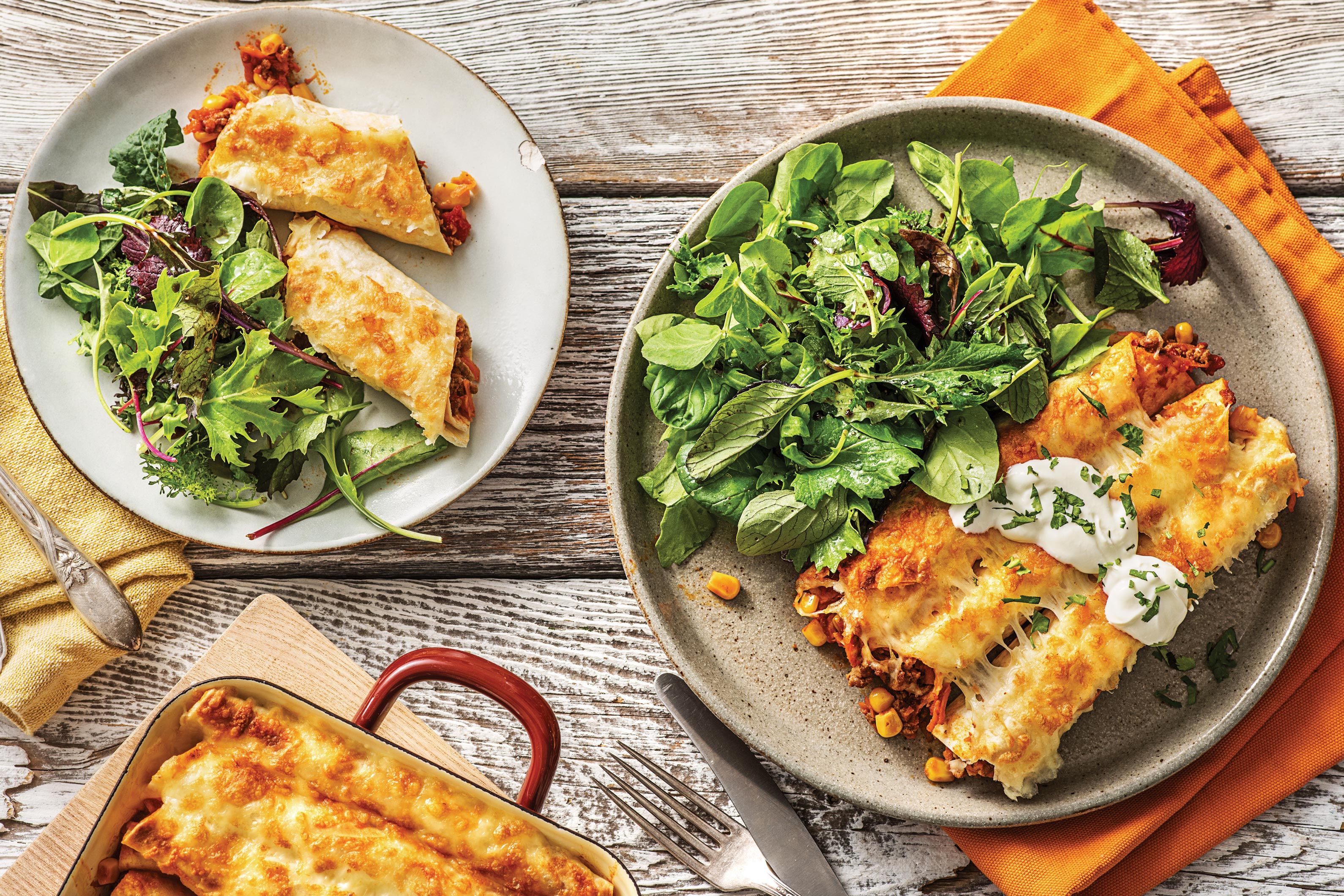 Cheat's Cheesy Beef & Corn Enchiladas Recipe HelloFresh