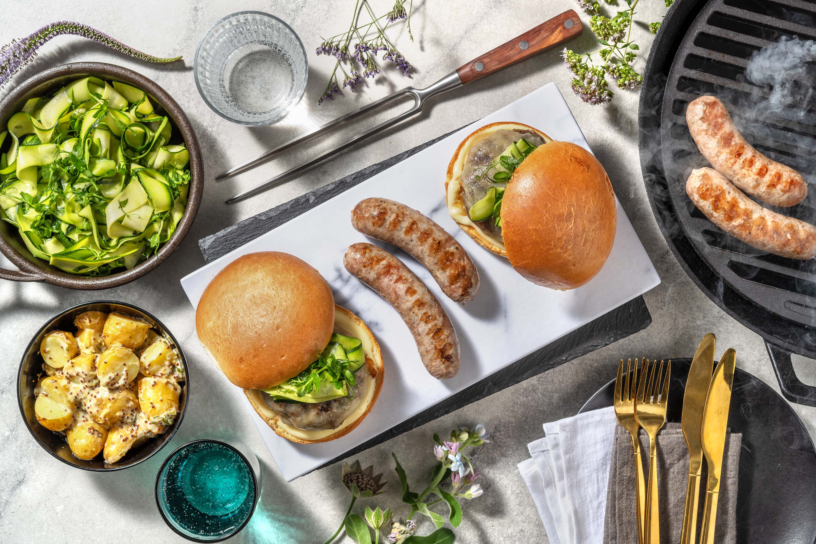 Cheese Burgers and Honey Mustard Sausages Recipe HelloFresh