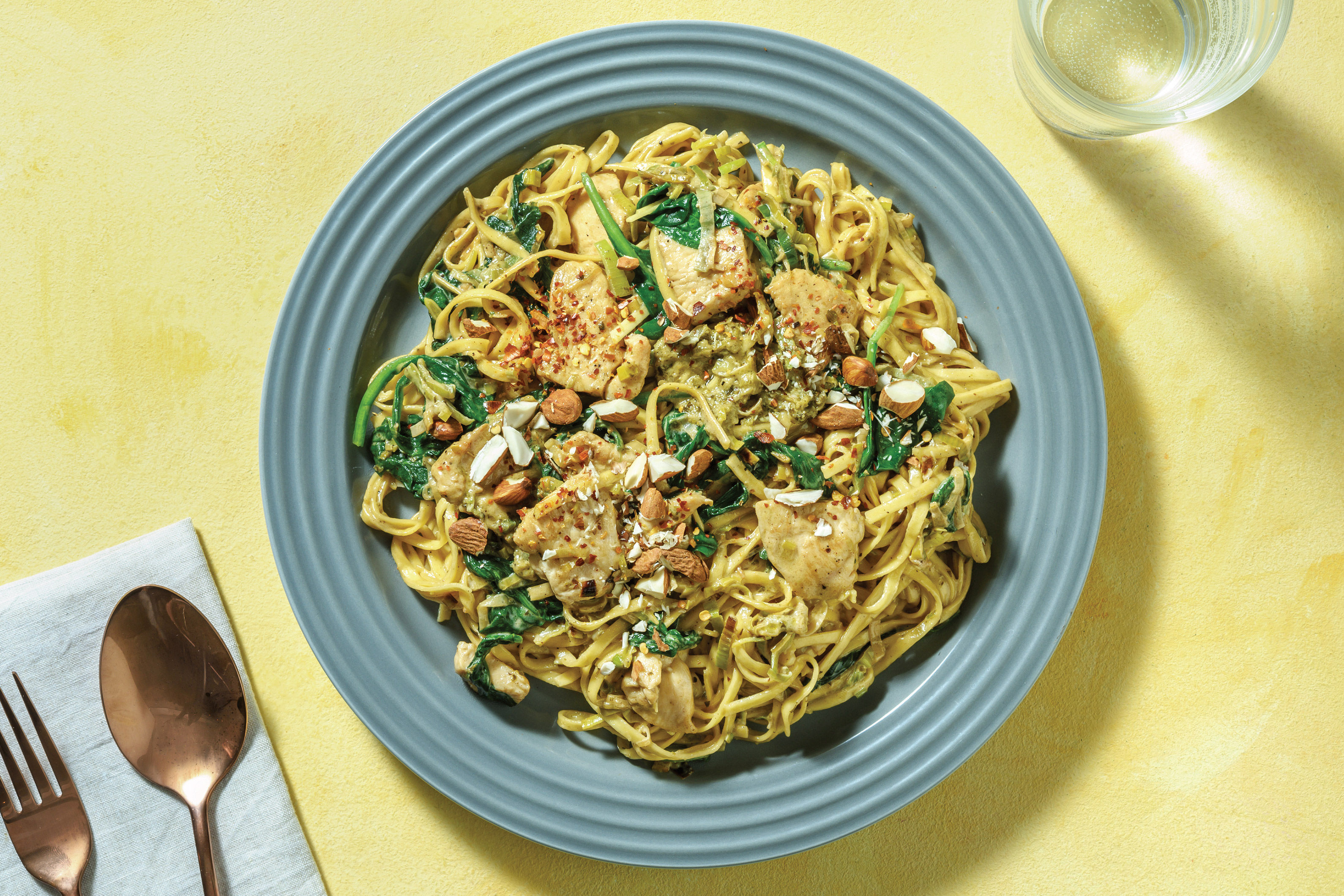 Chicken Alfredo & Fresh Fettuccine with Almonds Recipe HelloFresh