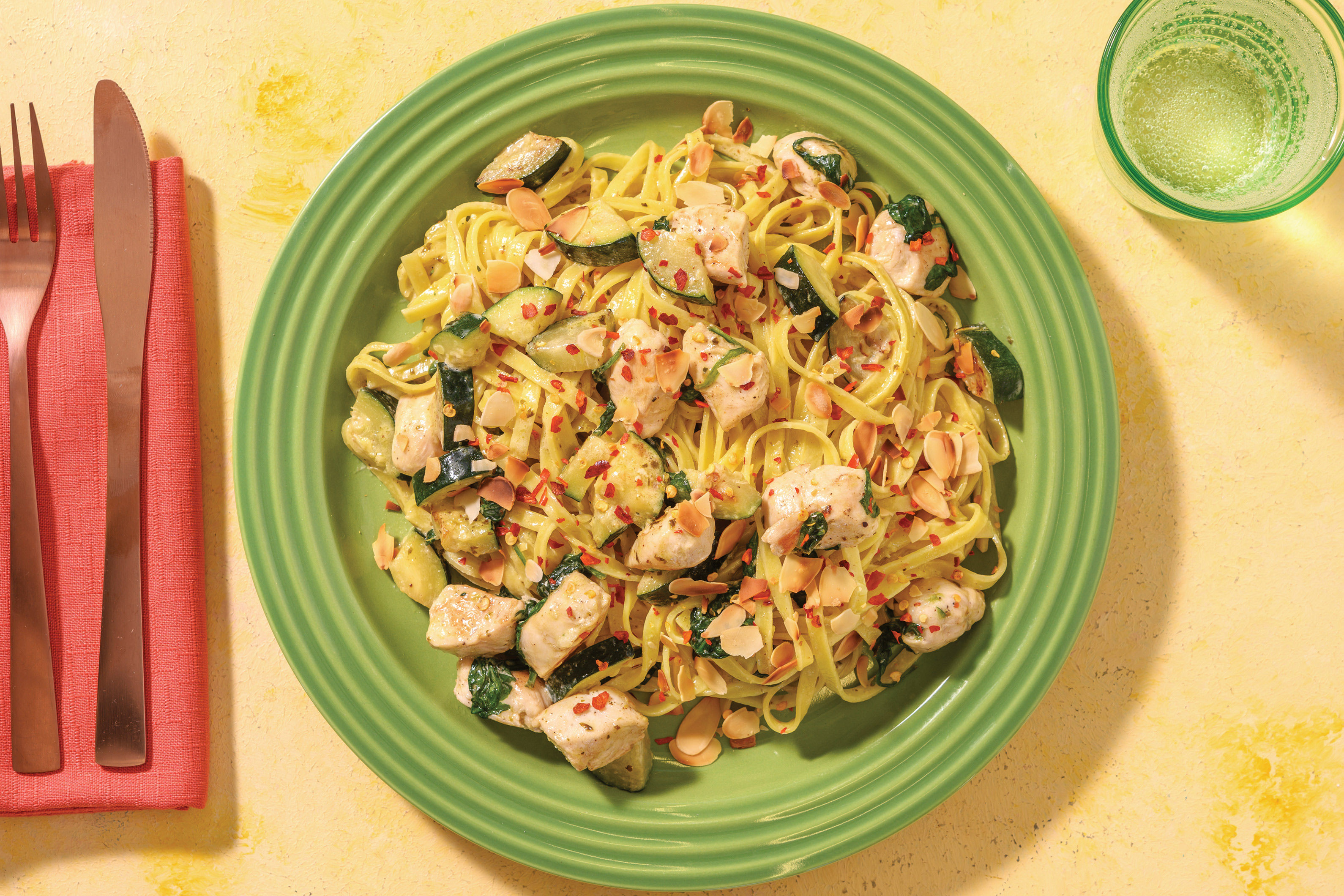 Chicken Alfredo & Fresh Fettuccine with Flaked Almonds Recipe HelloFresh