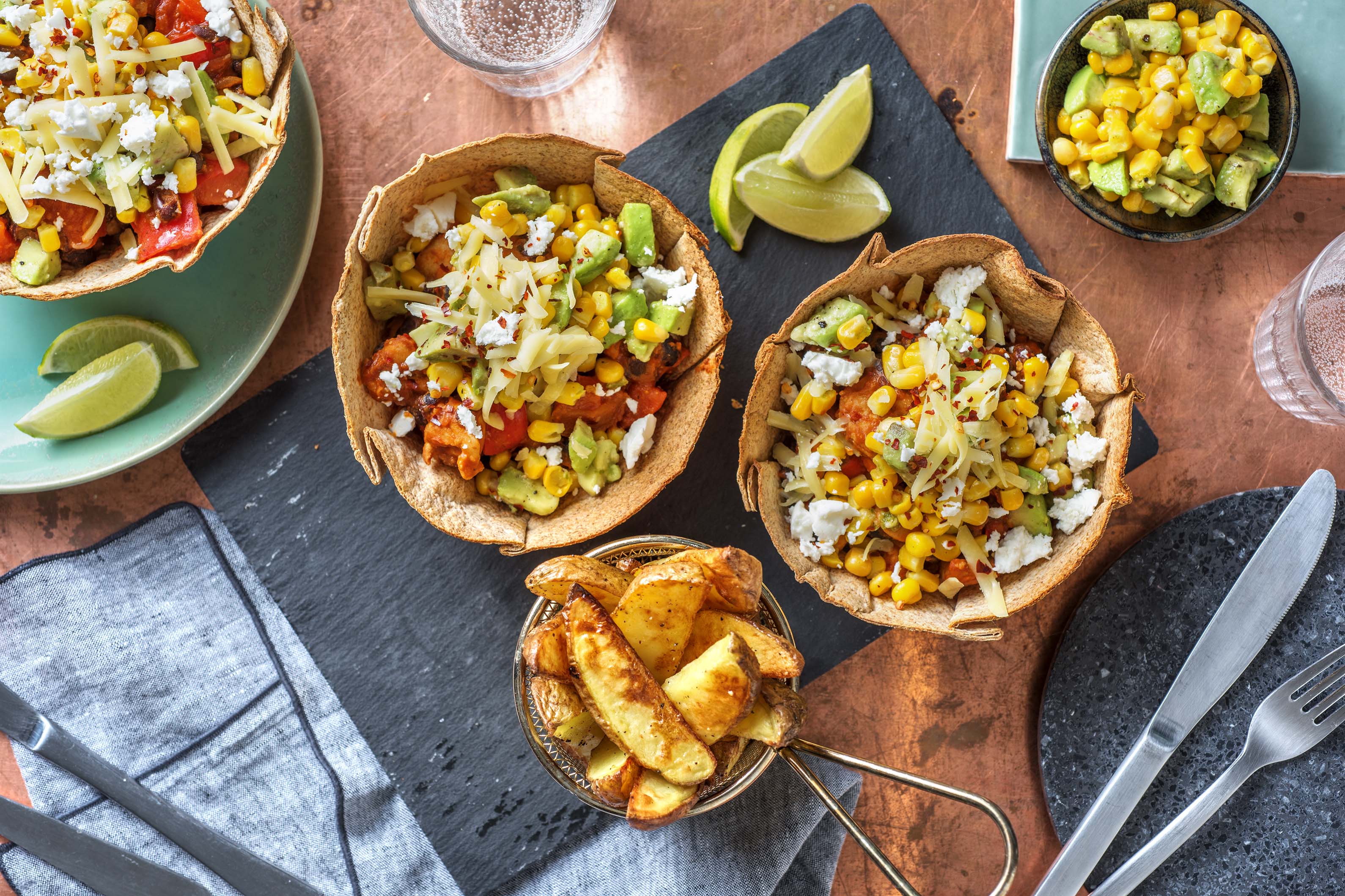 Chicken Fajita Taco Bowl & Wedges Recipe HelloFresh