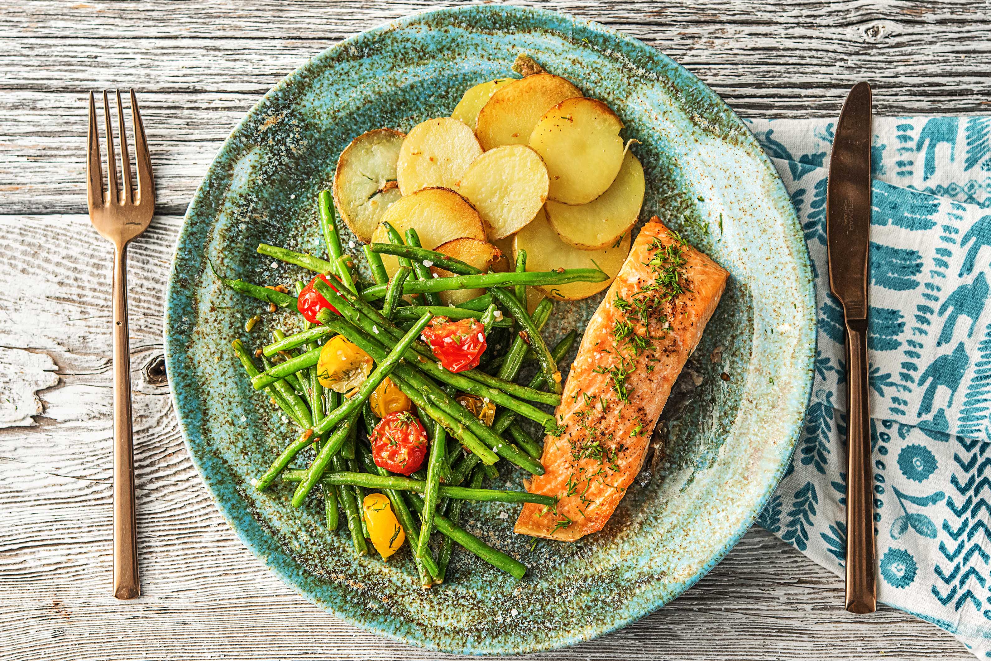 Lemon Dill Salmon with Sesame Green Beans