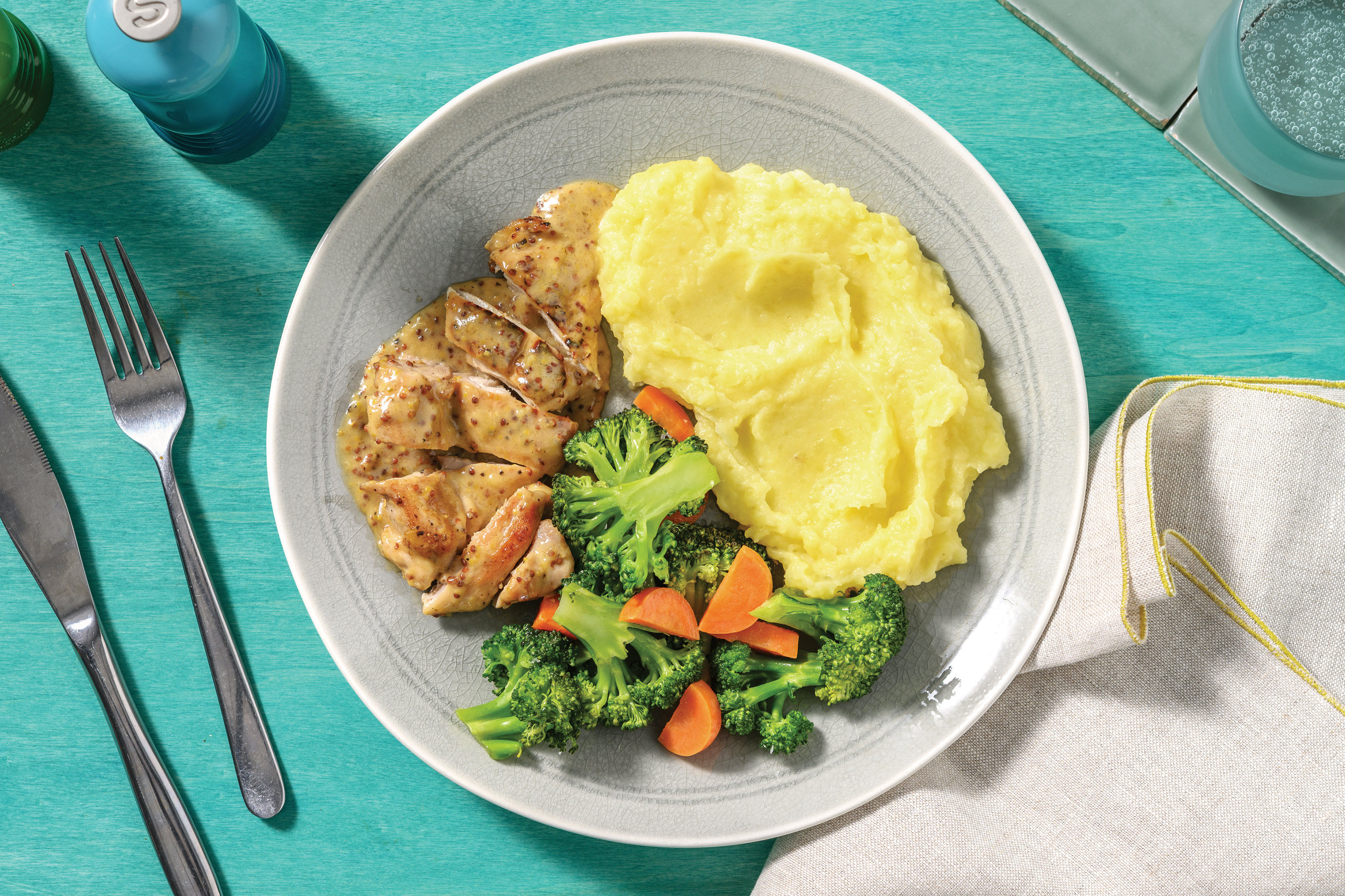 Creamy Honey Mustard Chicken with Mash & Steamed Veggies Recipe