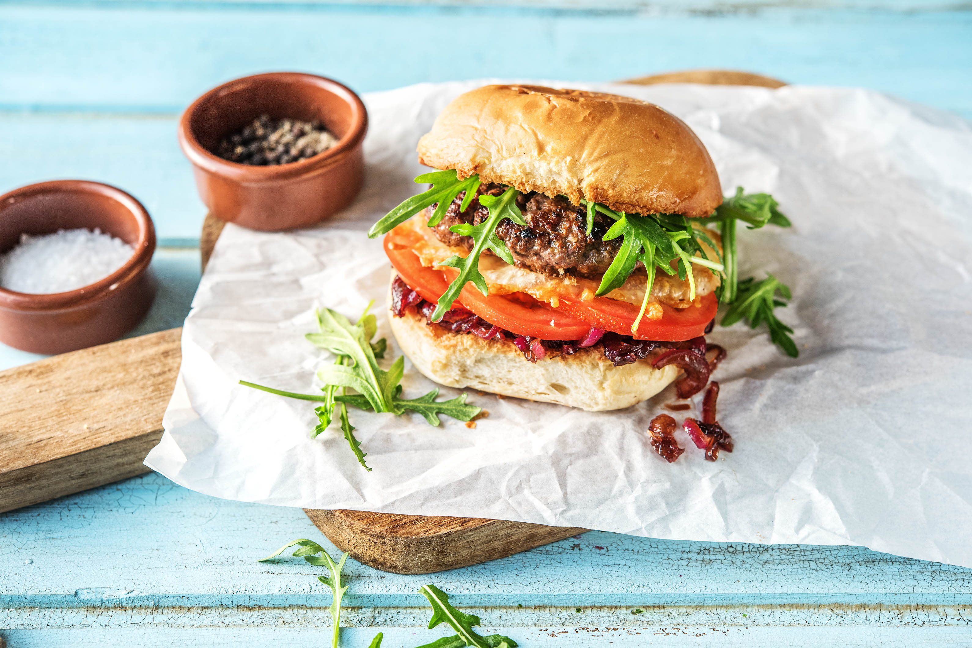 Crispy Cheddar Beef Burger with Onion Jam Recipe HelloFresh