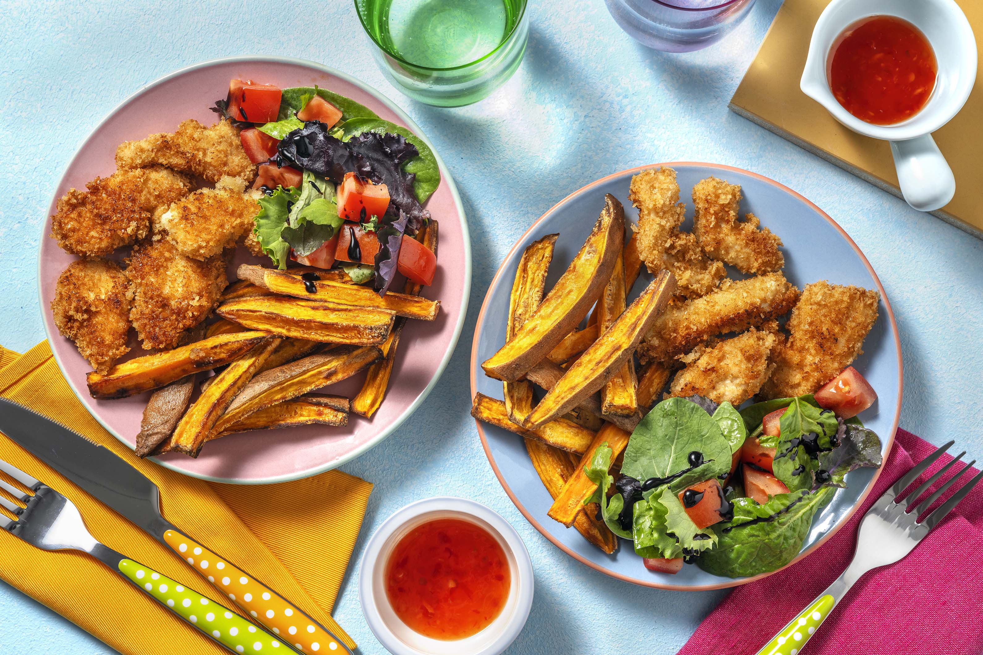 Crispy Chicken Goujons And Sweet Potato Chips Recipe | HelloFresh