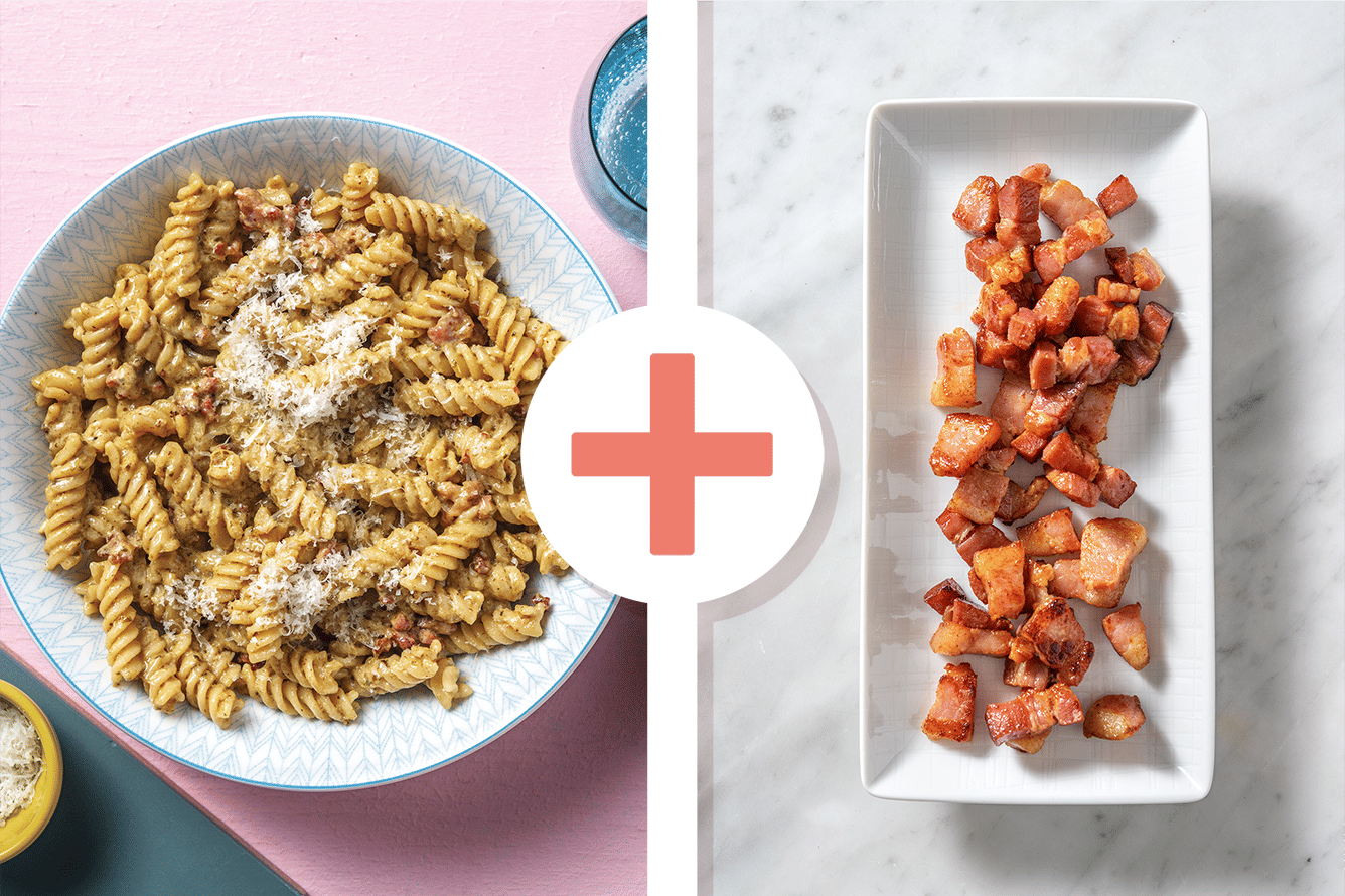 Double Bacon & Basil Pesto Fusilli Recipe HelloFresh