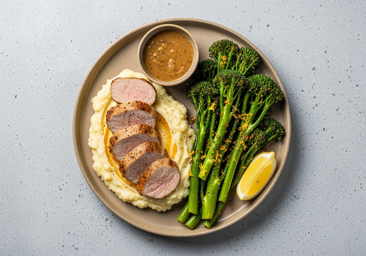 Roasted Pork Filet with Lemony Baby Broccoli