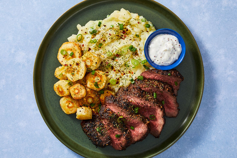 Montreal-Spiced Tenderloin Steaks and Garlic Mashed Potatoes Recipe ...