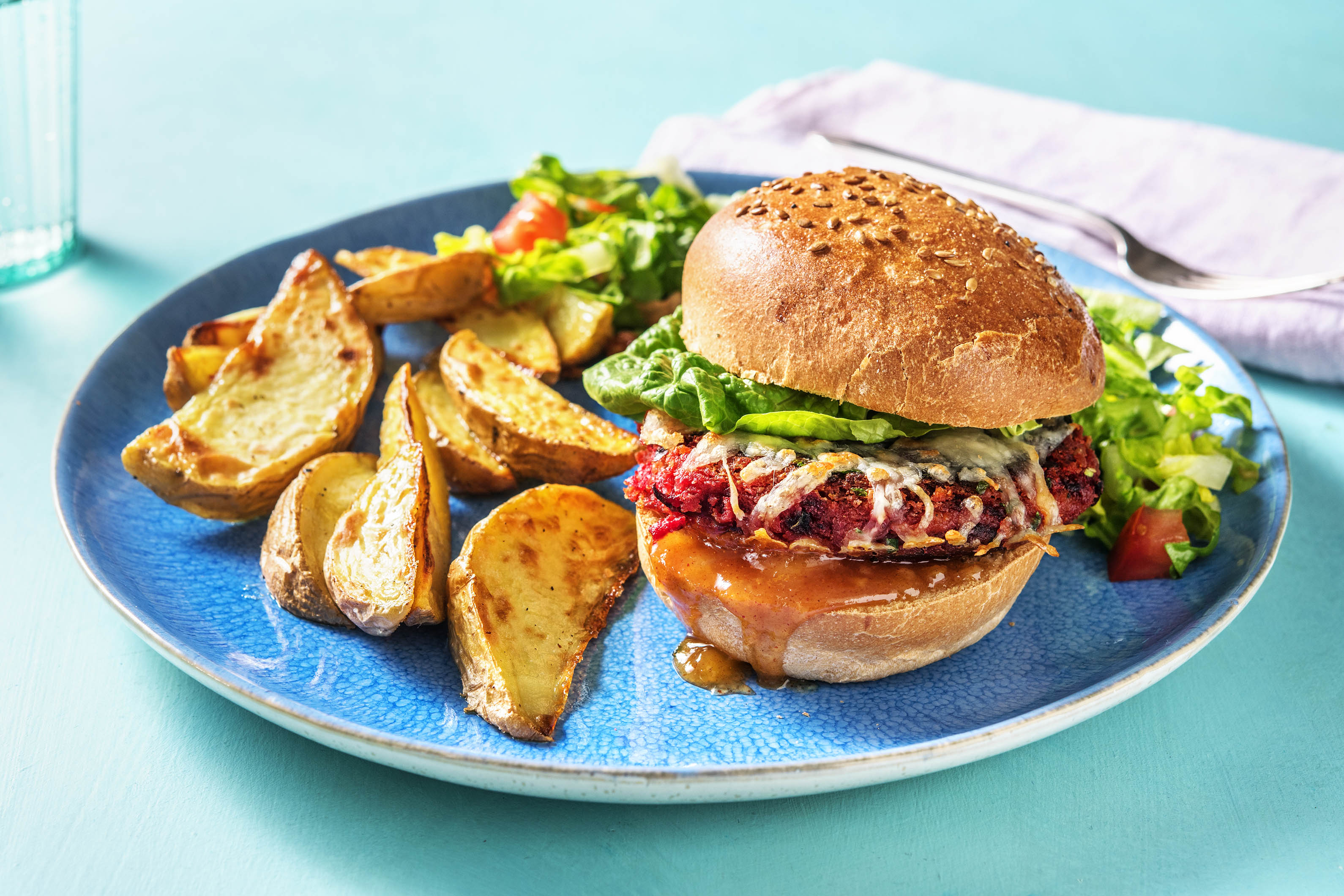 Burger with Wedges and Chutney Recipe | HelloFresh