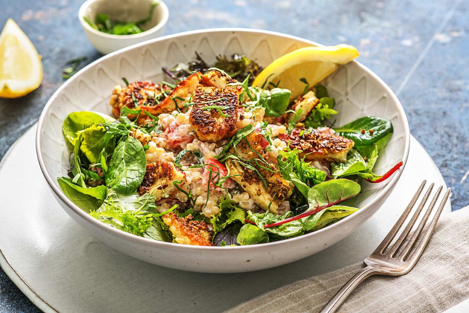 Grilled halloumi is the best way to eat cheese. We pair it with a fresh