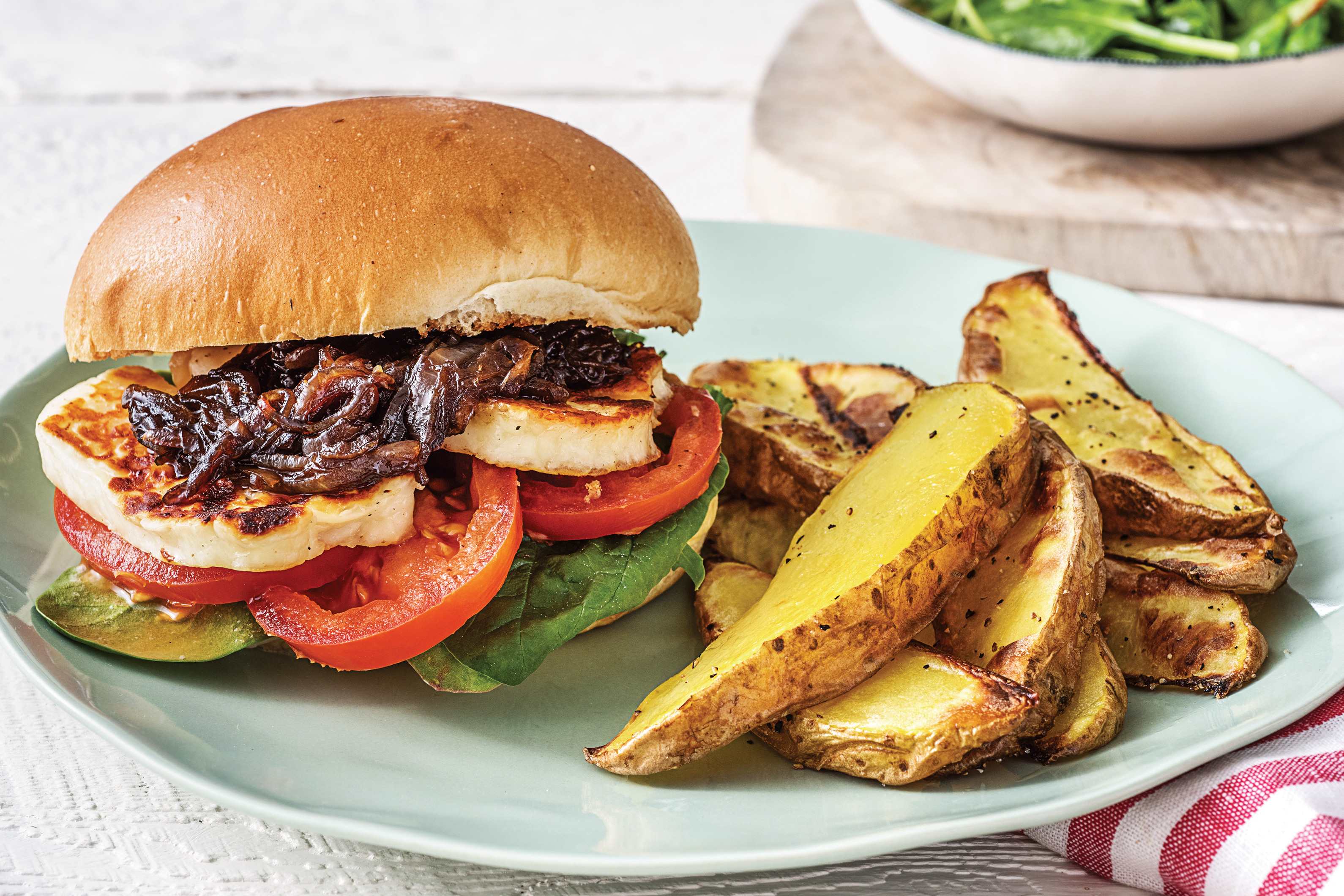 Mediterranean Haloumi, Pesto & Caramelised Onion Burger Recipe HelloFresh