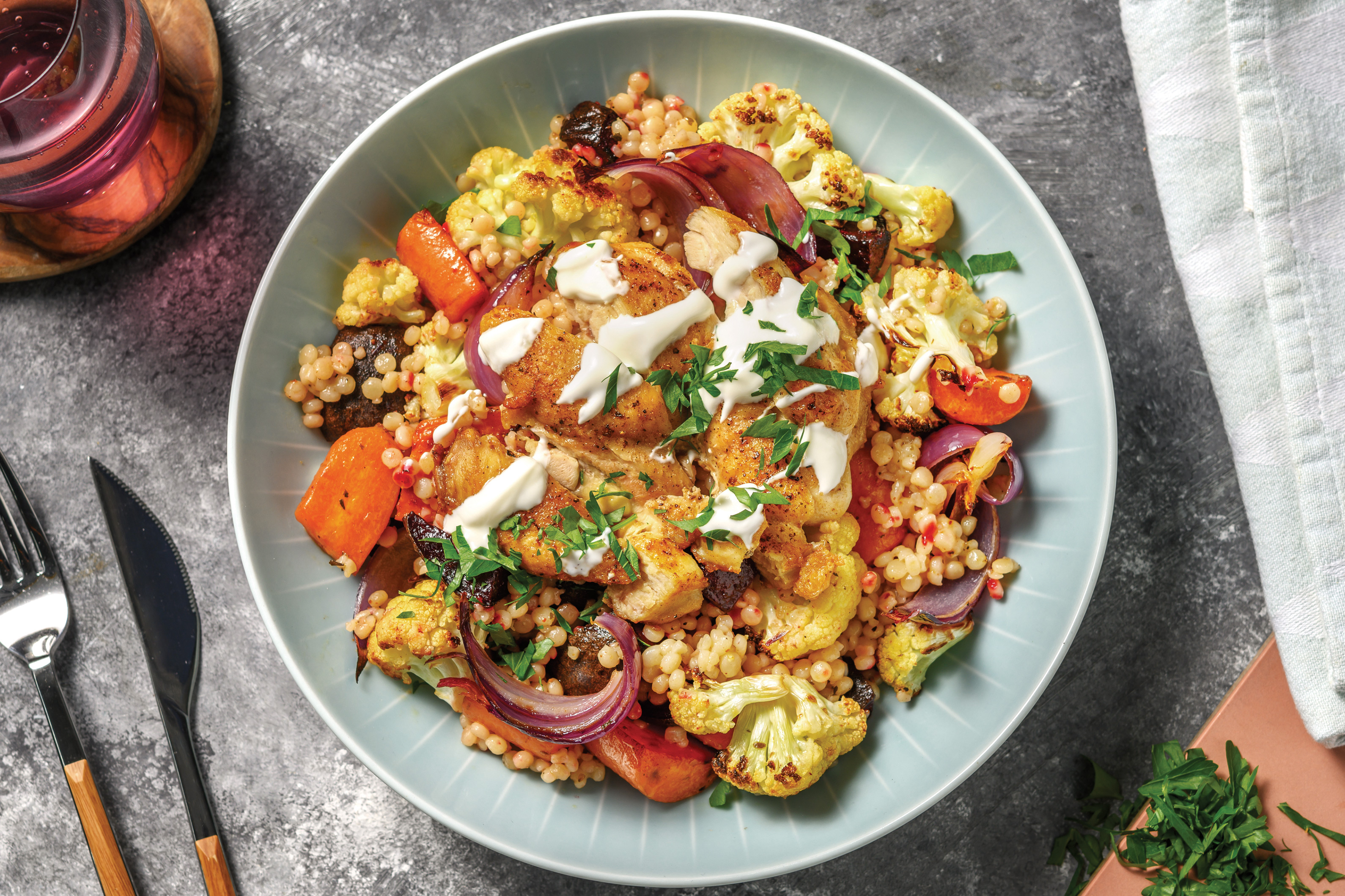 Herby Chicken & Roast Veggie Israeli Couscous Recipe 