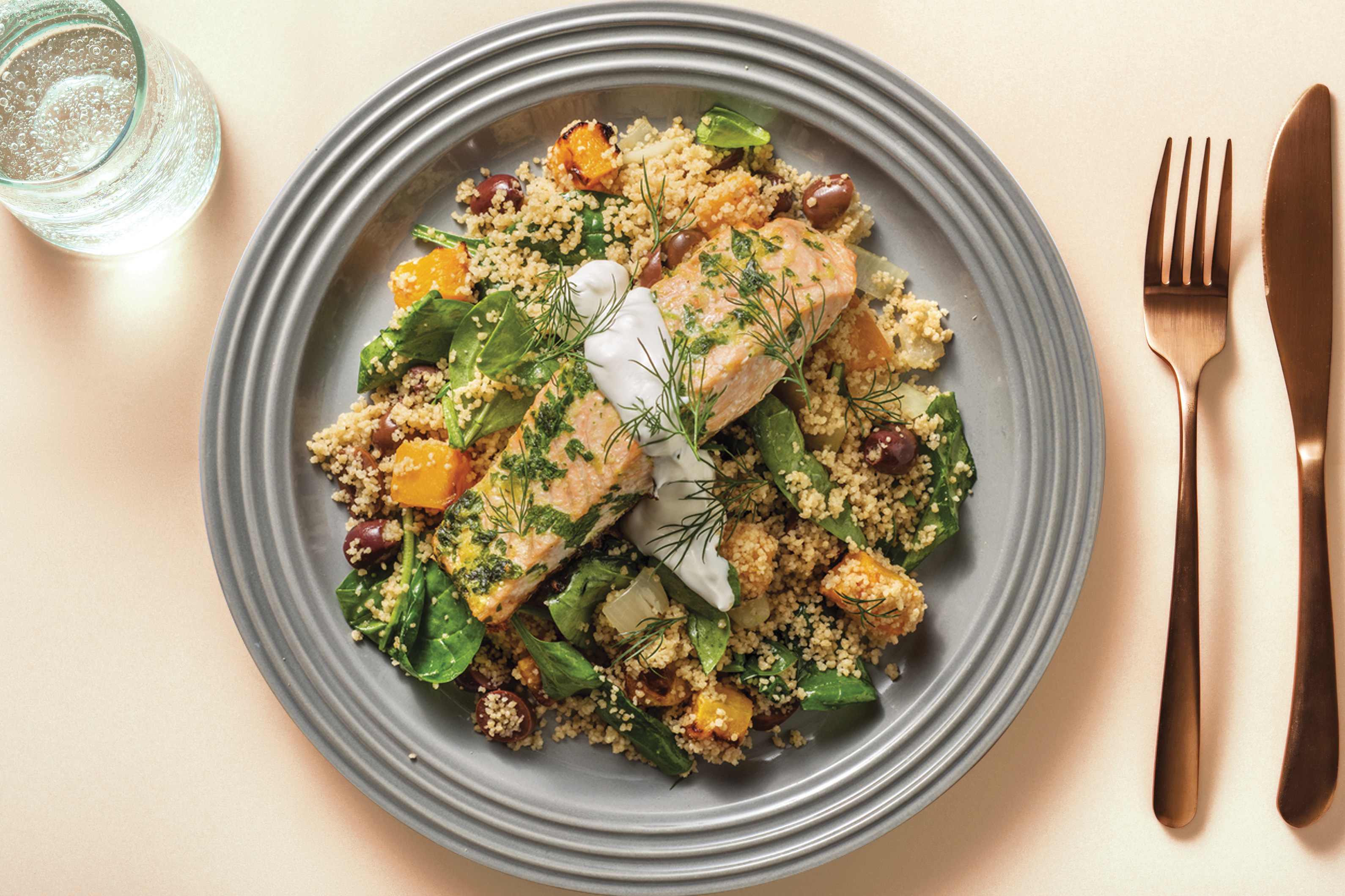 Lemon & Herb Salmon with Couscous & Olives Recipe HelloFresh