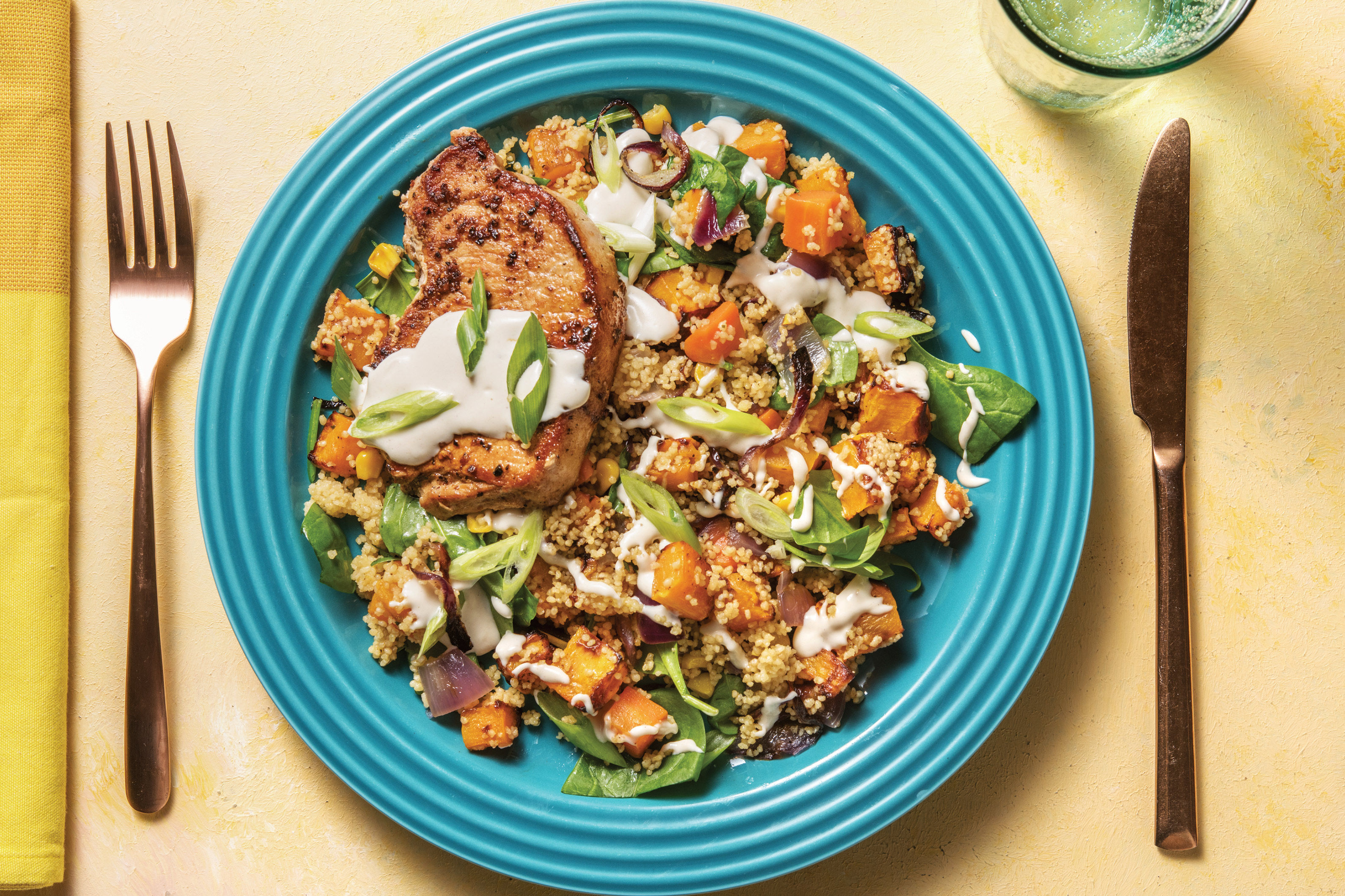 Lemon Pepper Pork with Roast Veggie Couscous Cook Now! Recipe