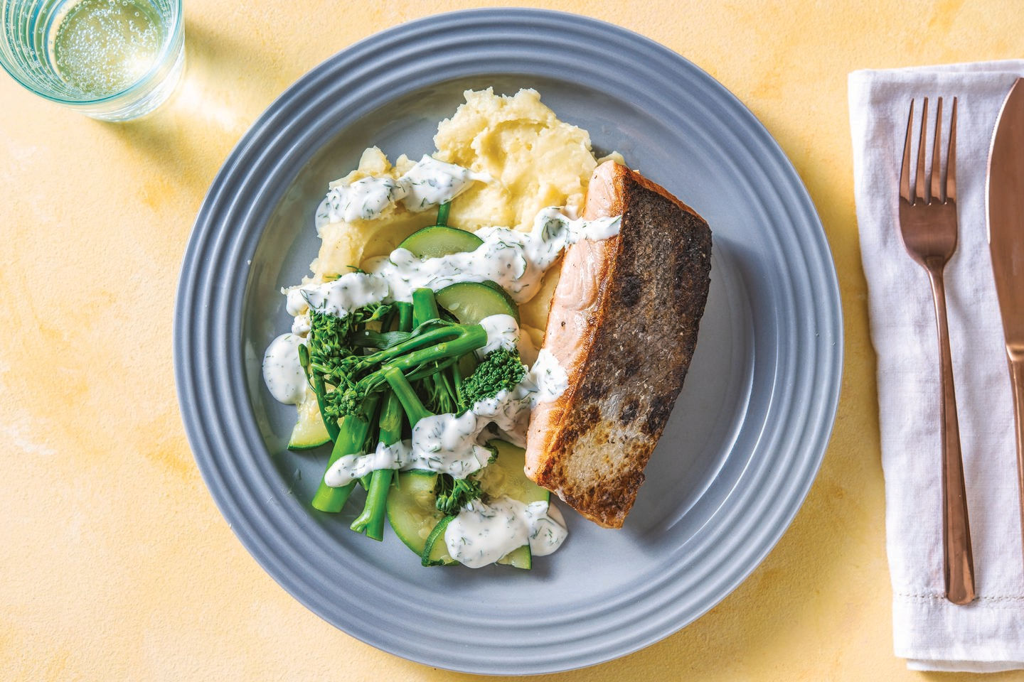 Lemony Salmon & Mashed Potato with DillParsley Dressing Recipe