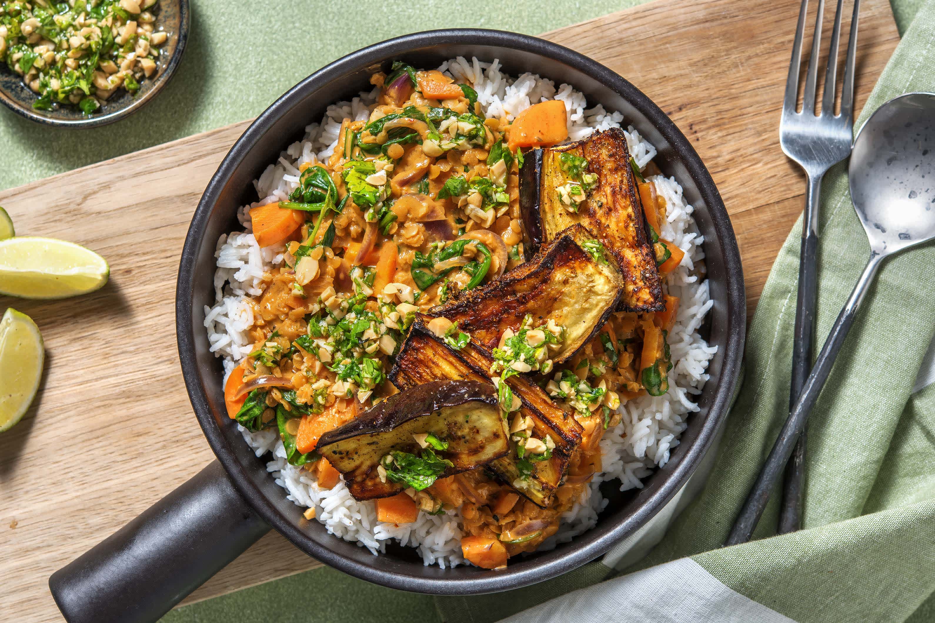 Lentil Sambar Curry & Roasted Aubergine Recipe HelloFresh