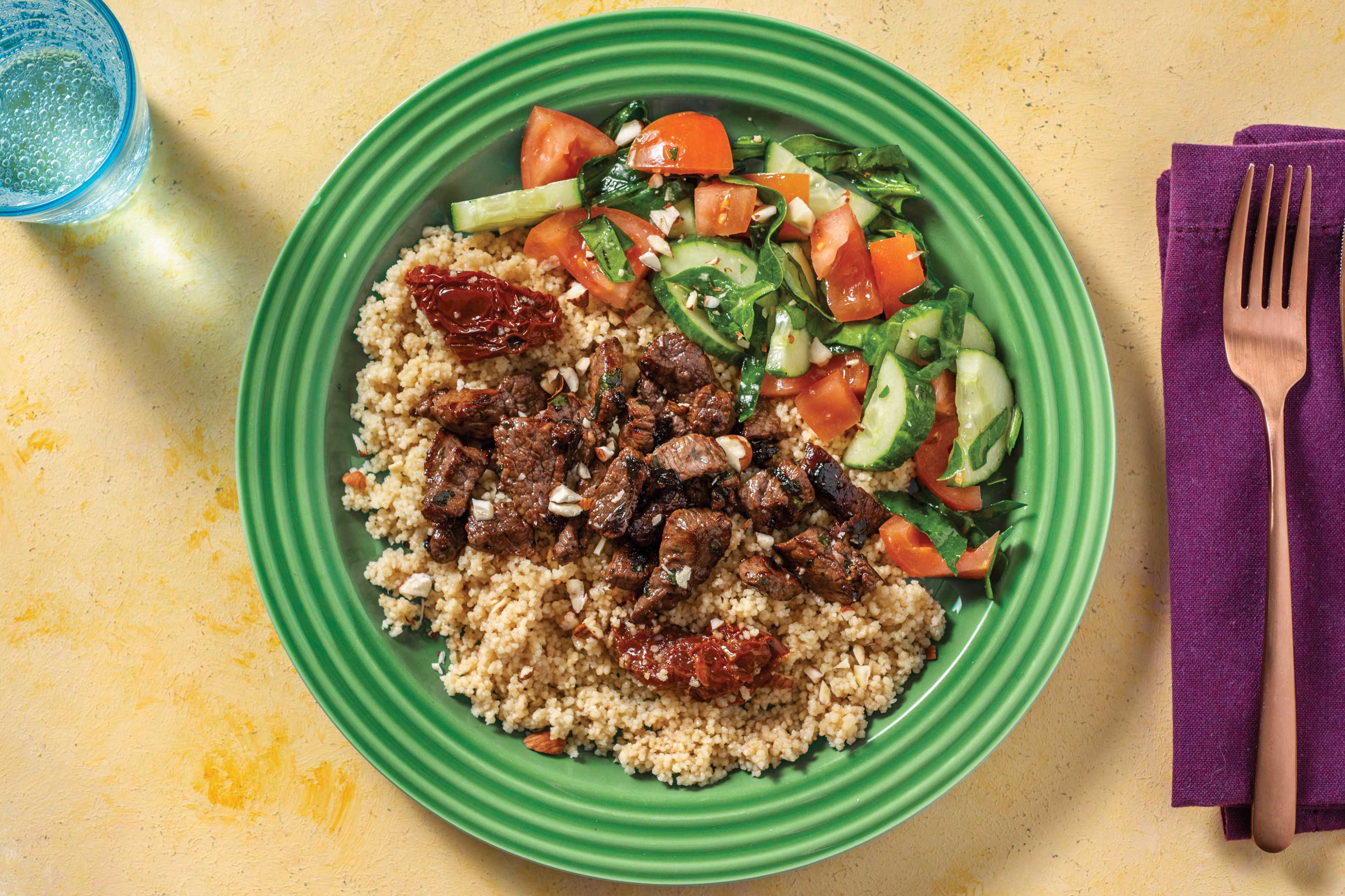 Mediterranean Beef & Couscous with SemiDried Tomatoes Recipe HelloFresh