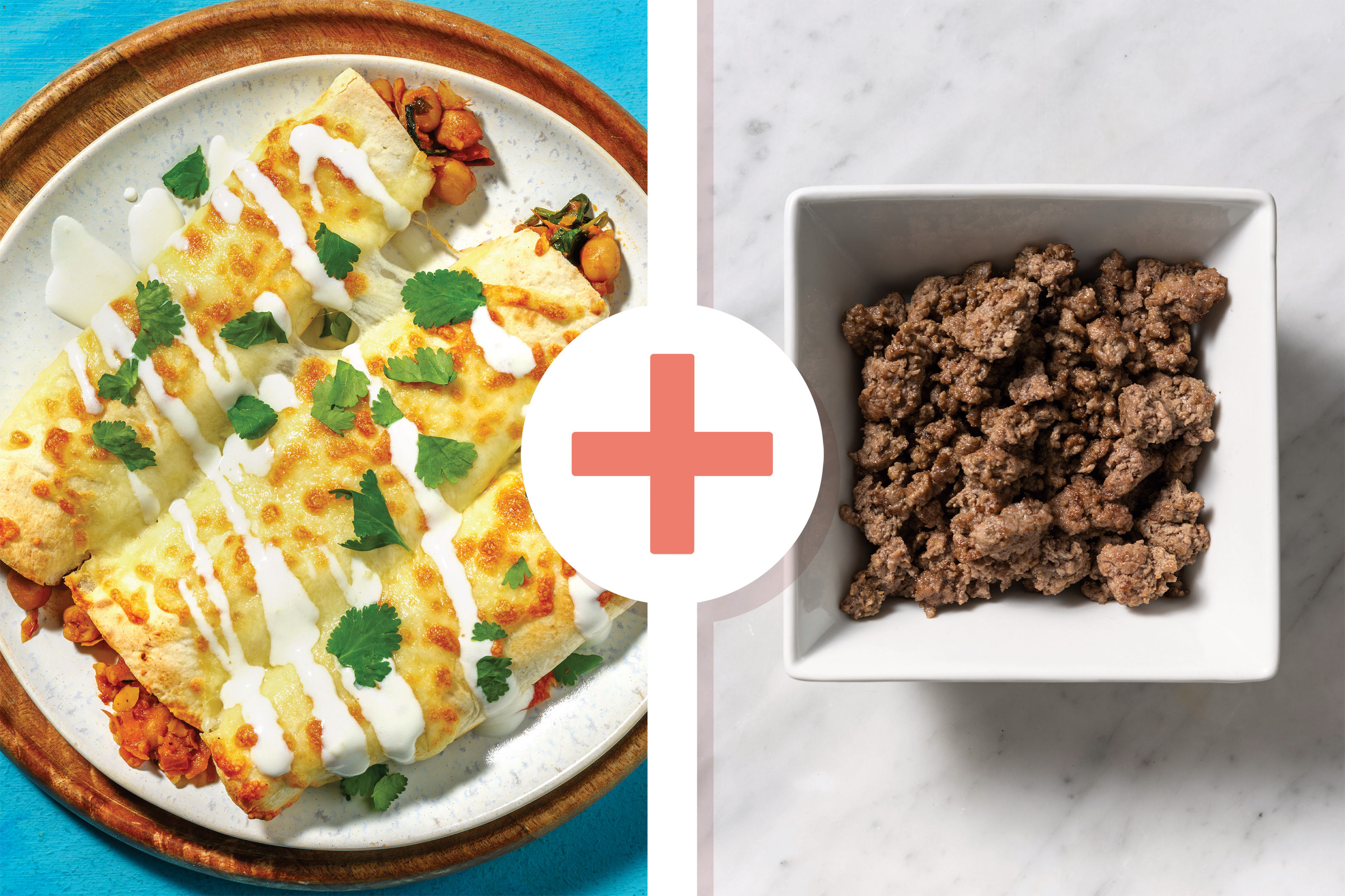 Mexican Smashed Chickpea & Beef Enchiladas Recipe HelloFresh