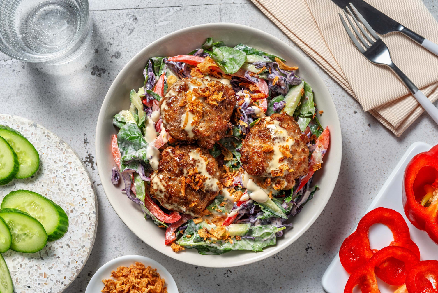 Smart Mini Pork Patties and Sesame-Miso Dressing with Spinach Slaw and  Crispy Shallots