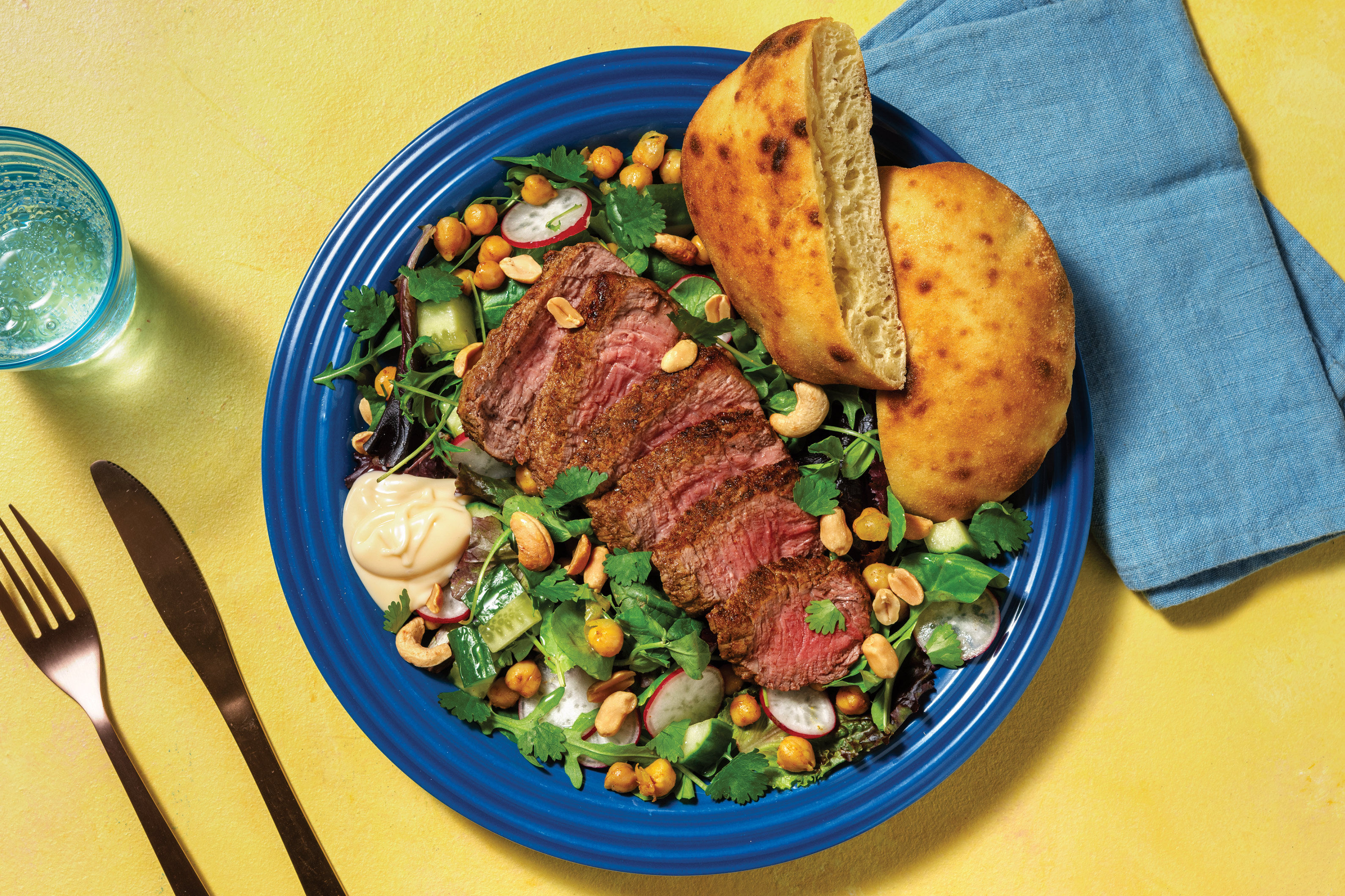 Mumbai Beef Rump & Spiced Chickpea Salad with Flatbreads Recipe