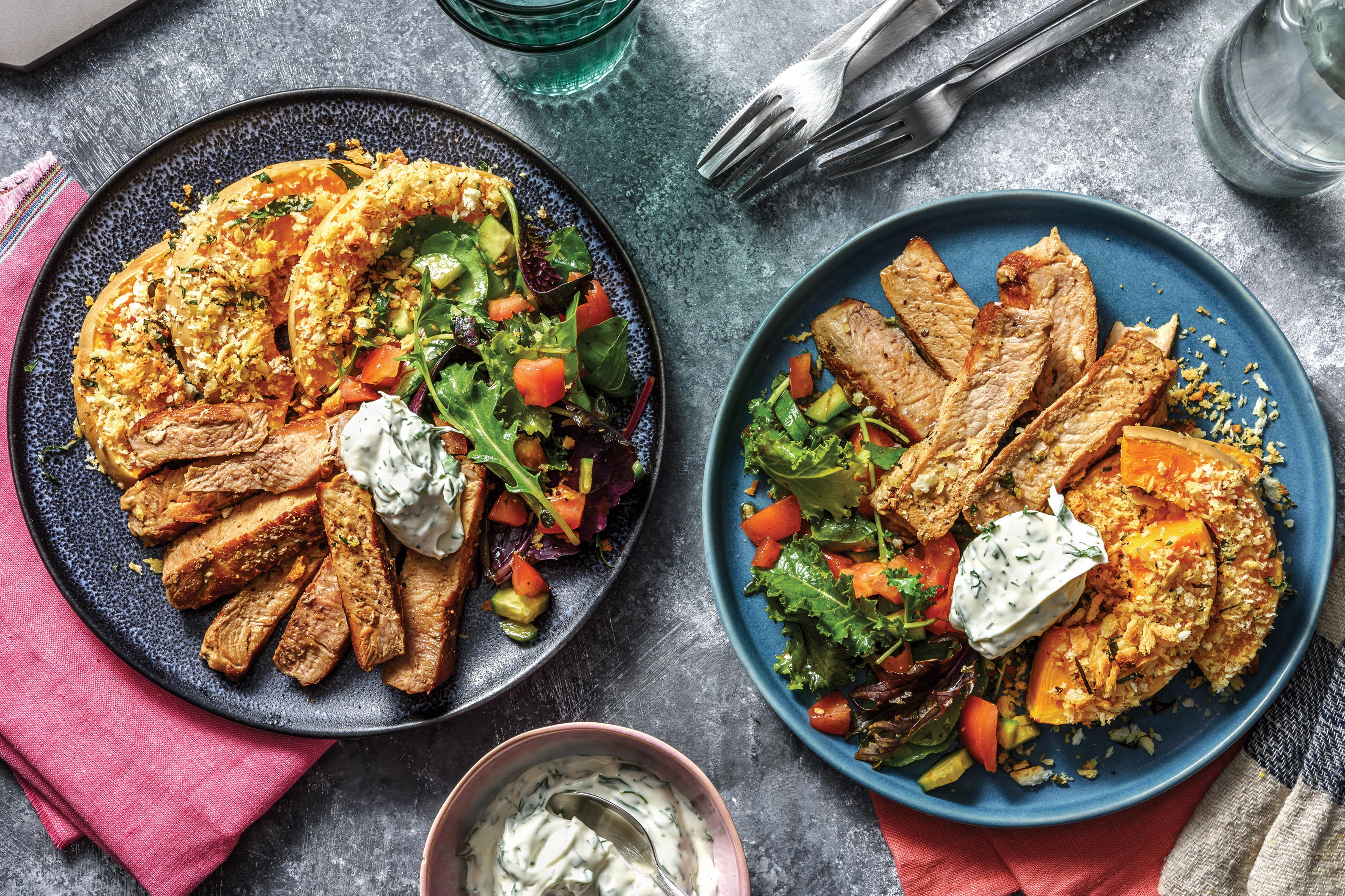 Pork Loin & Crumbed Pumpkin Wedges Recipe | HelloFresh