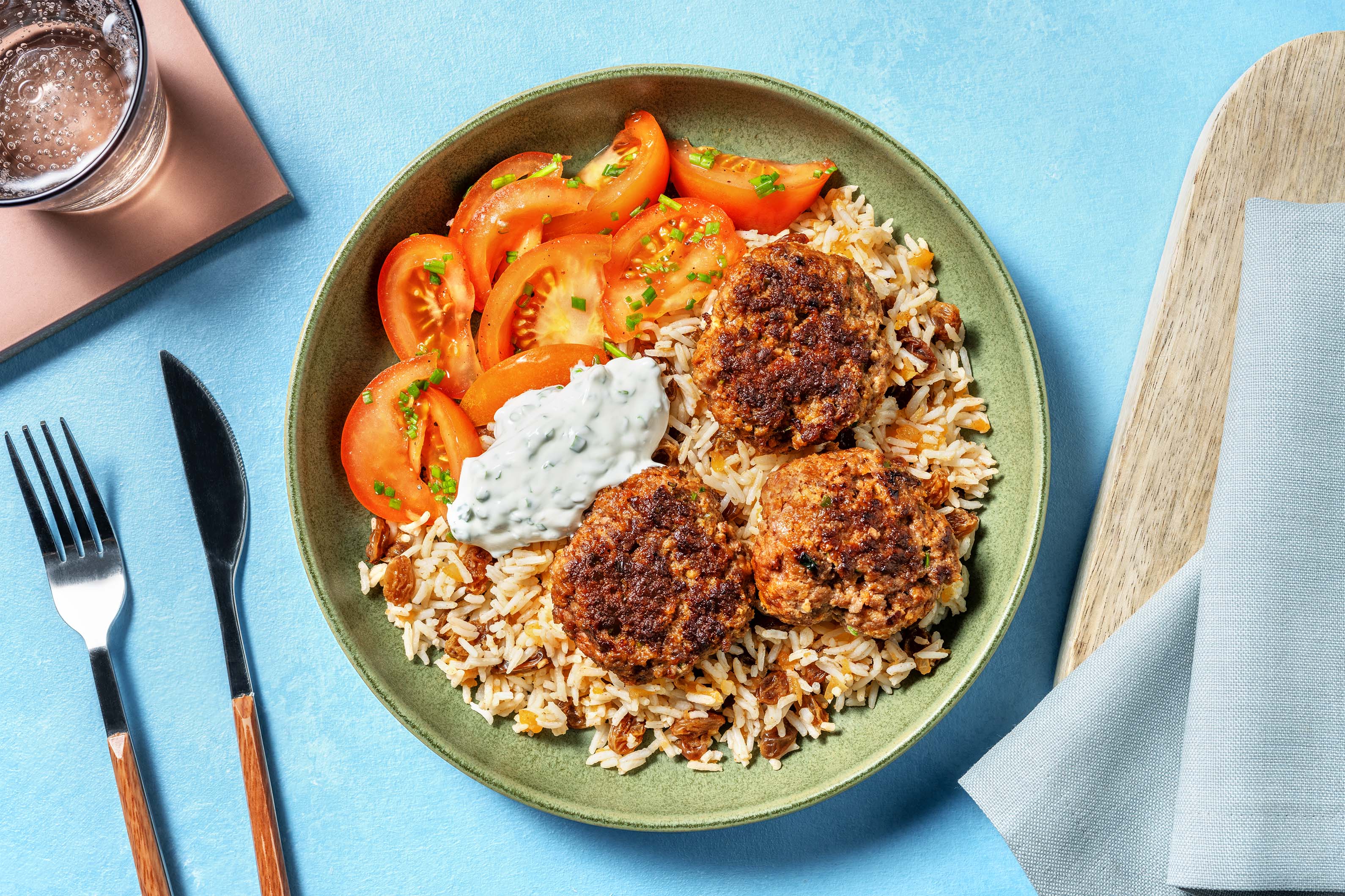 Rindfleischköfte auf Sultaninen-Reis Rezept | HelloFresh