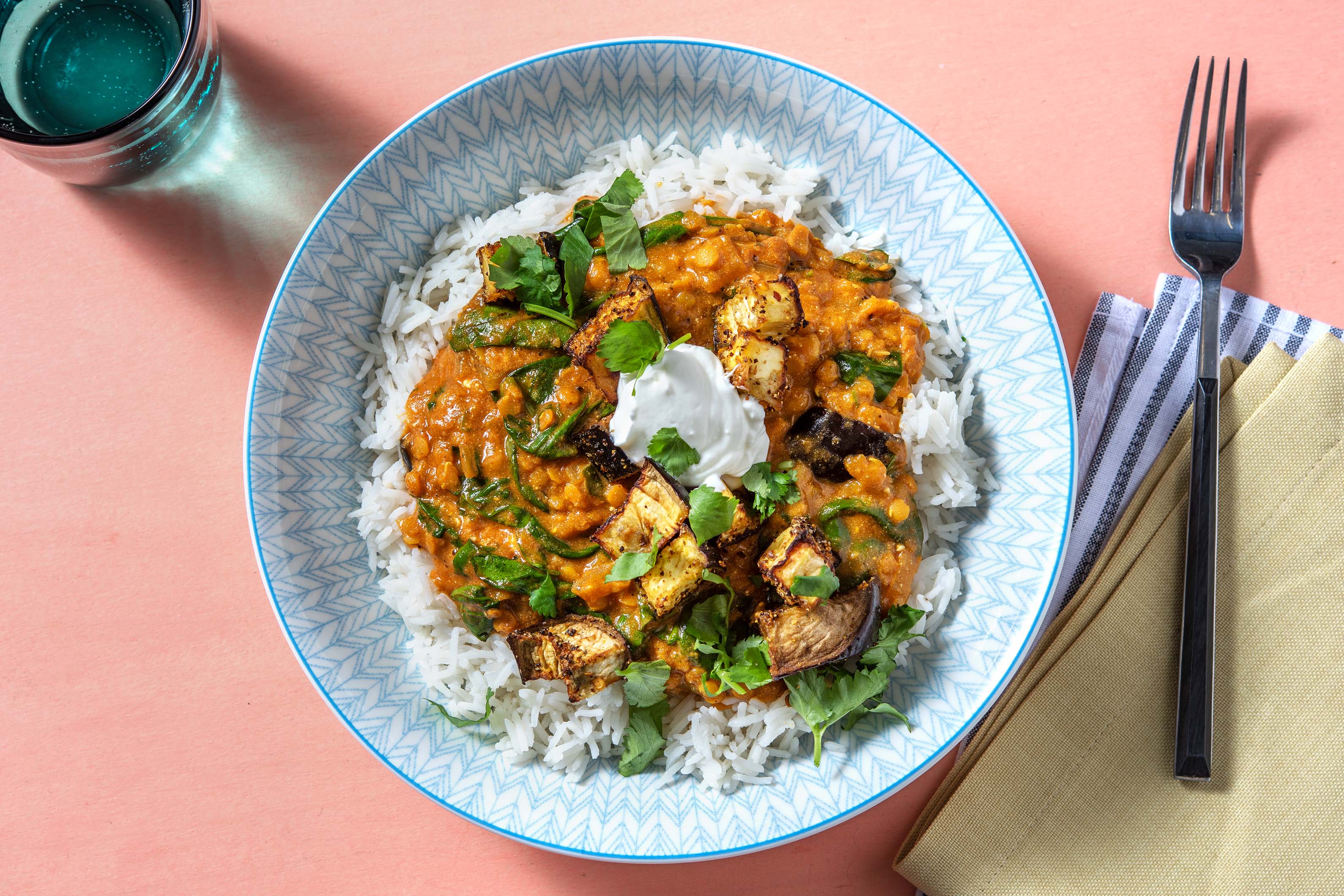 Aubergine & Spinach Dal, Rice & Yoghurt Recipe HelloFresh